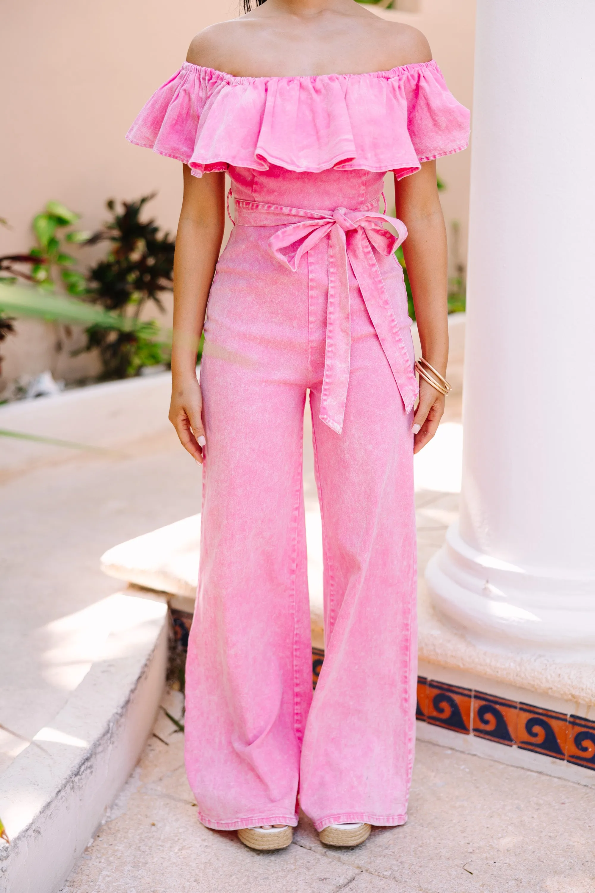 Looking For You Pink Acid Wash Jumpsuit