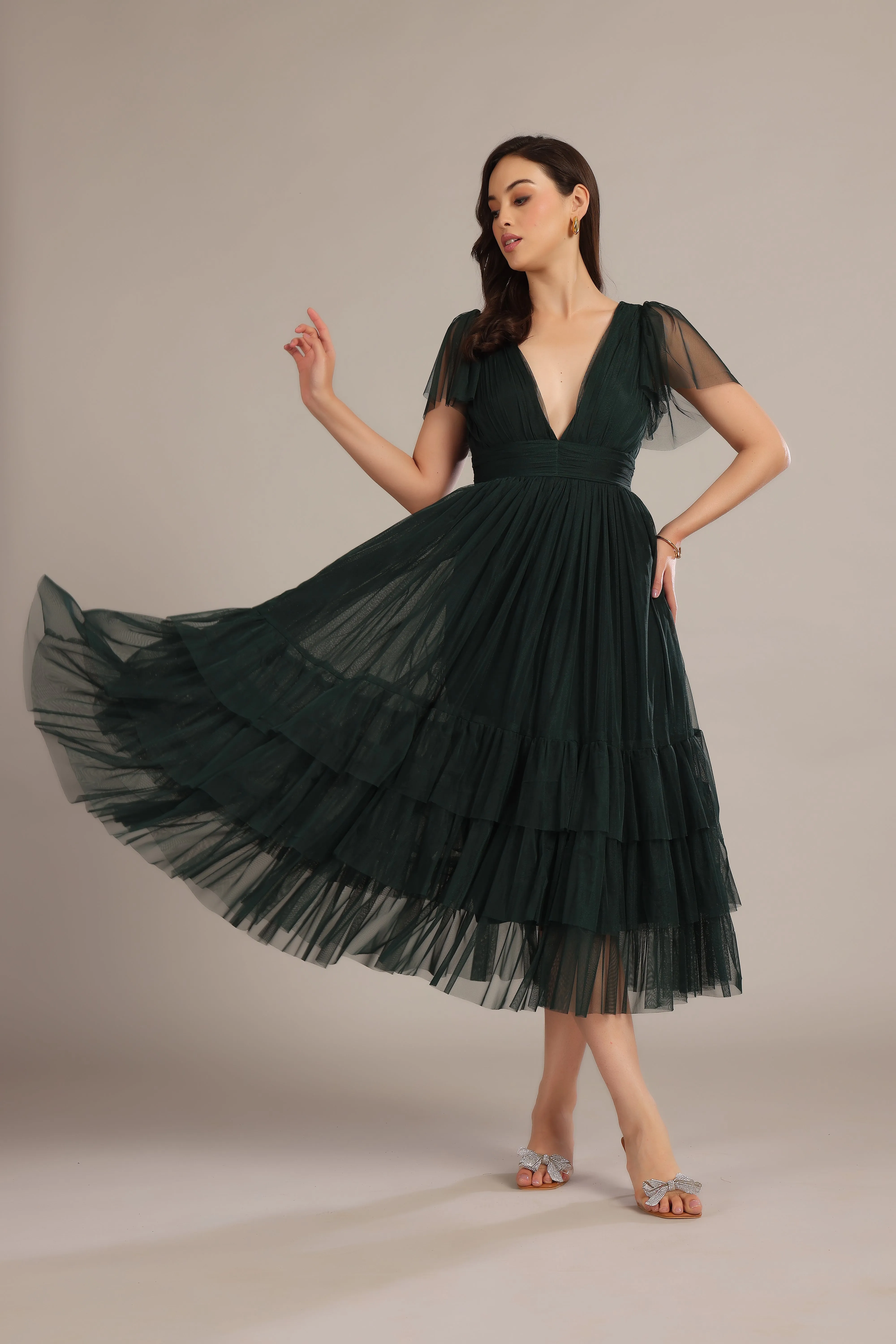 Madison Forest Green Midi Bridesmaid Dress