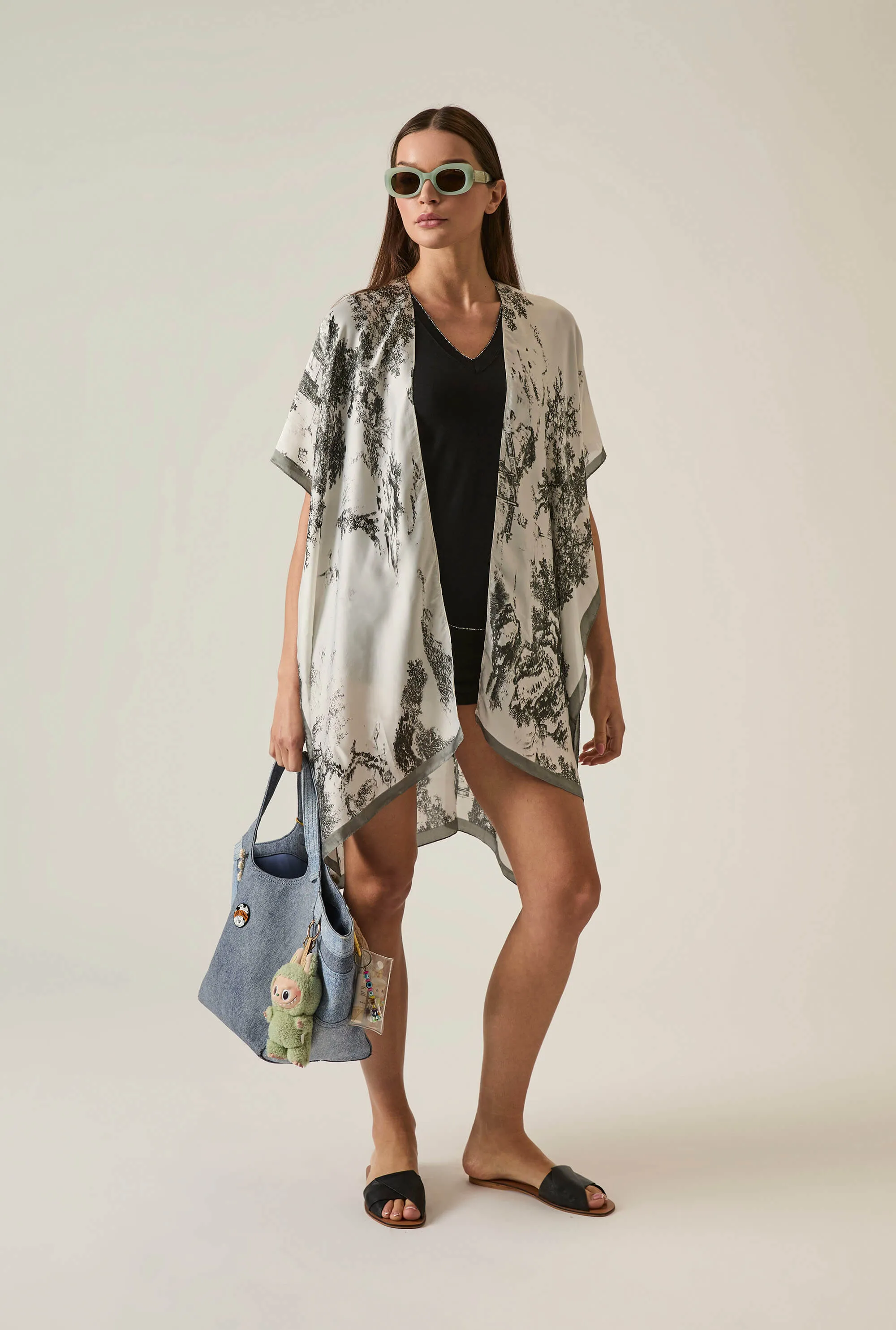Marble Print Black-White Kaftan