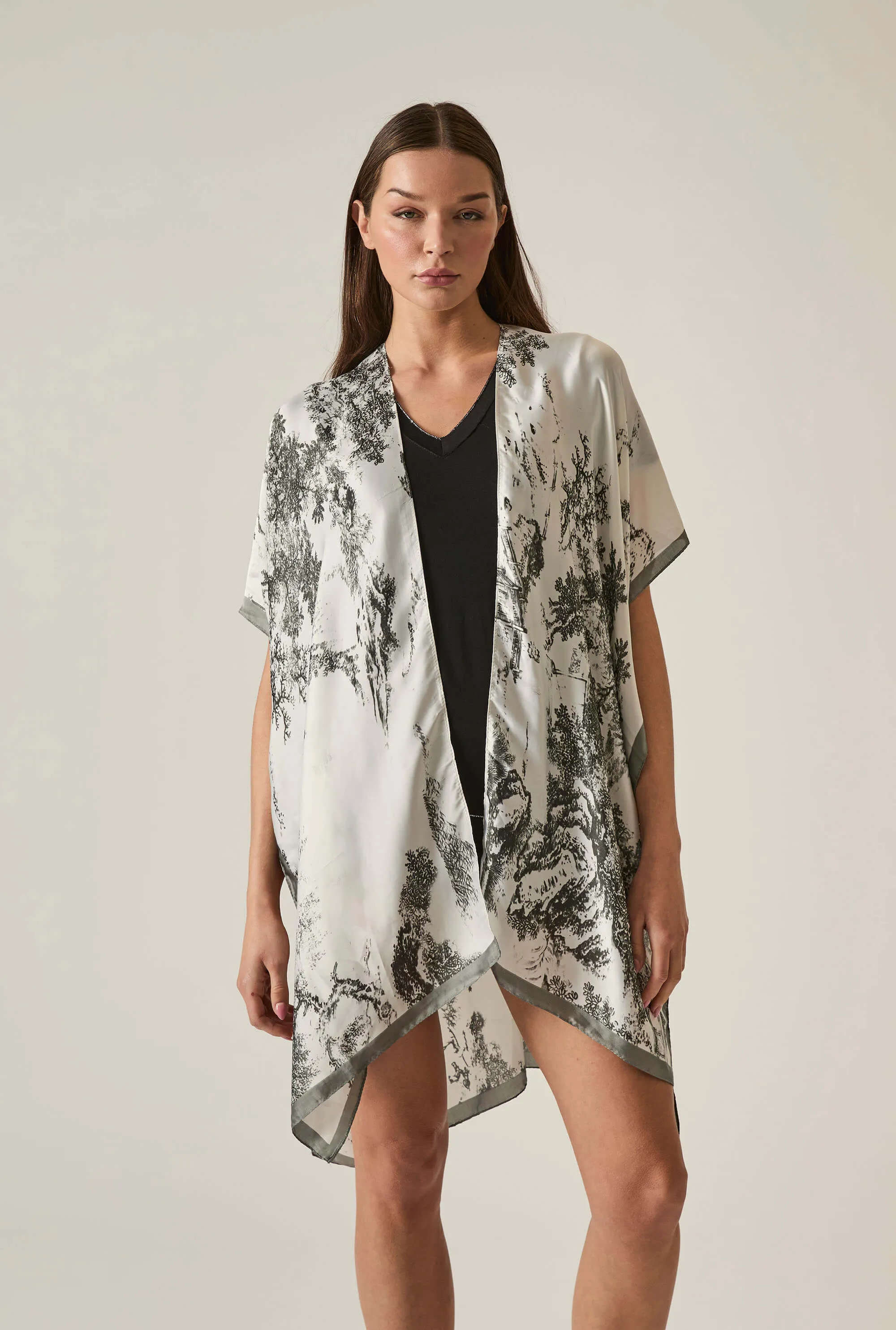 Marble Print Black-White Kaftan