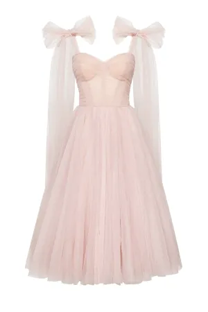 Misty Rose Sparkly off-the-shoulder tulle dress