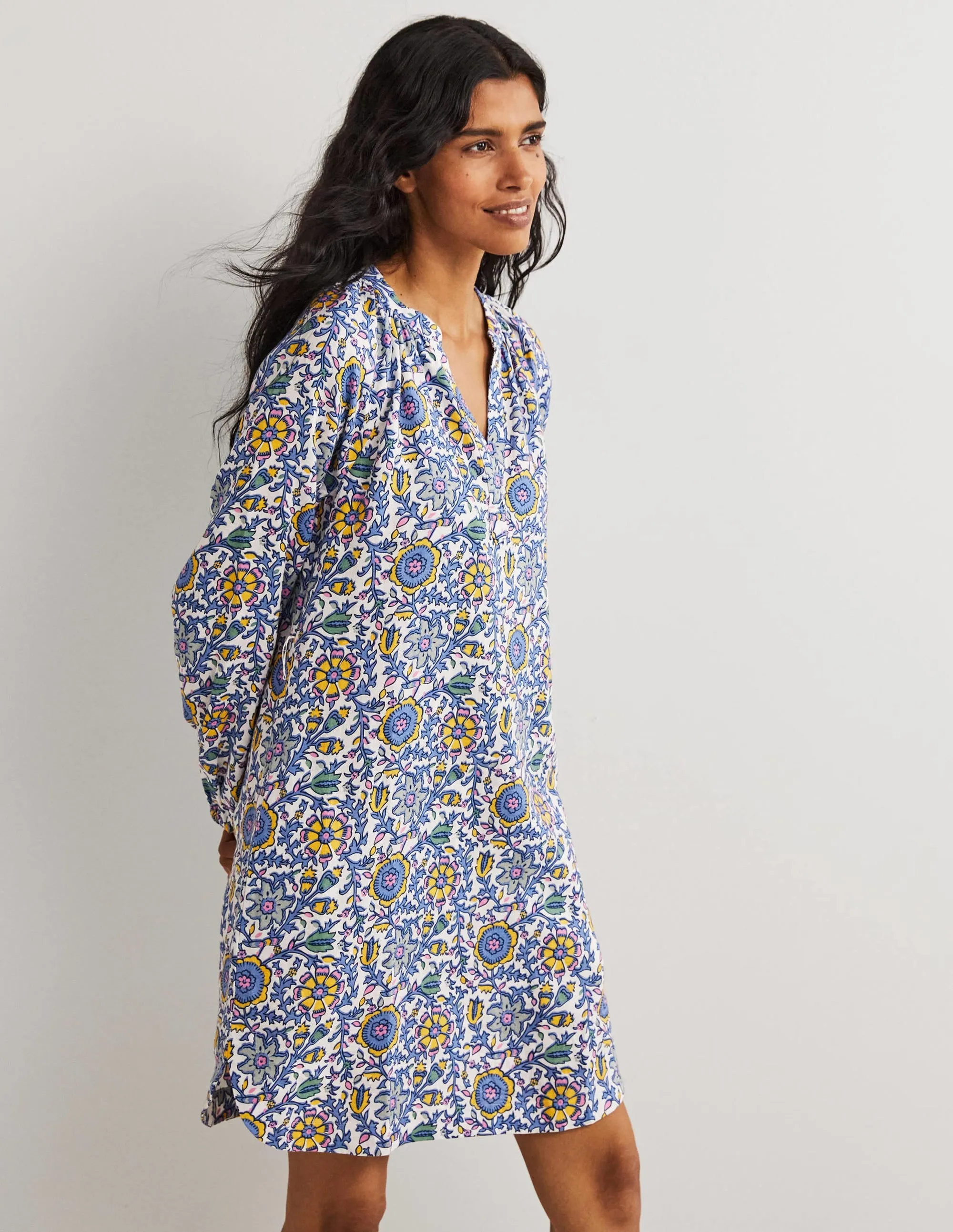 Notch Neck Linen Mini Dress-Riviera Blue. Enchanting Twig
