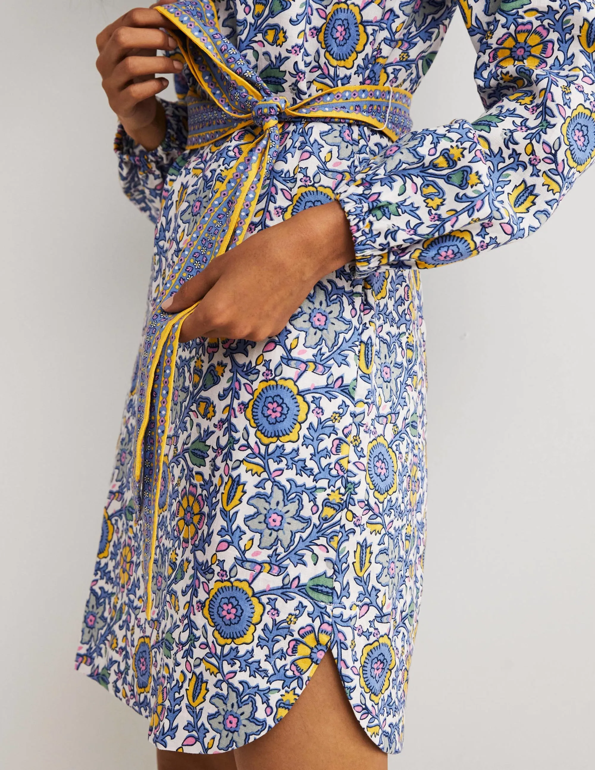 Notch Neck Linen Mini Dress-Riviera Blue. Enchanting Twig