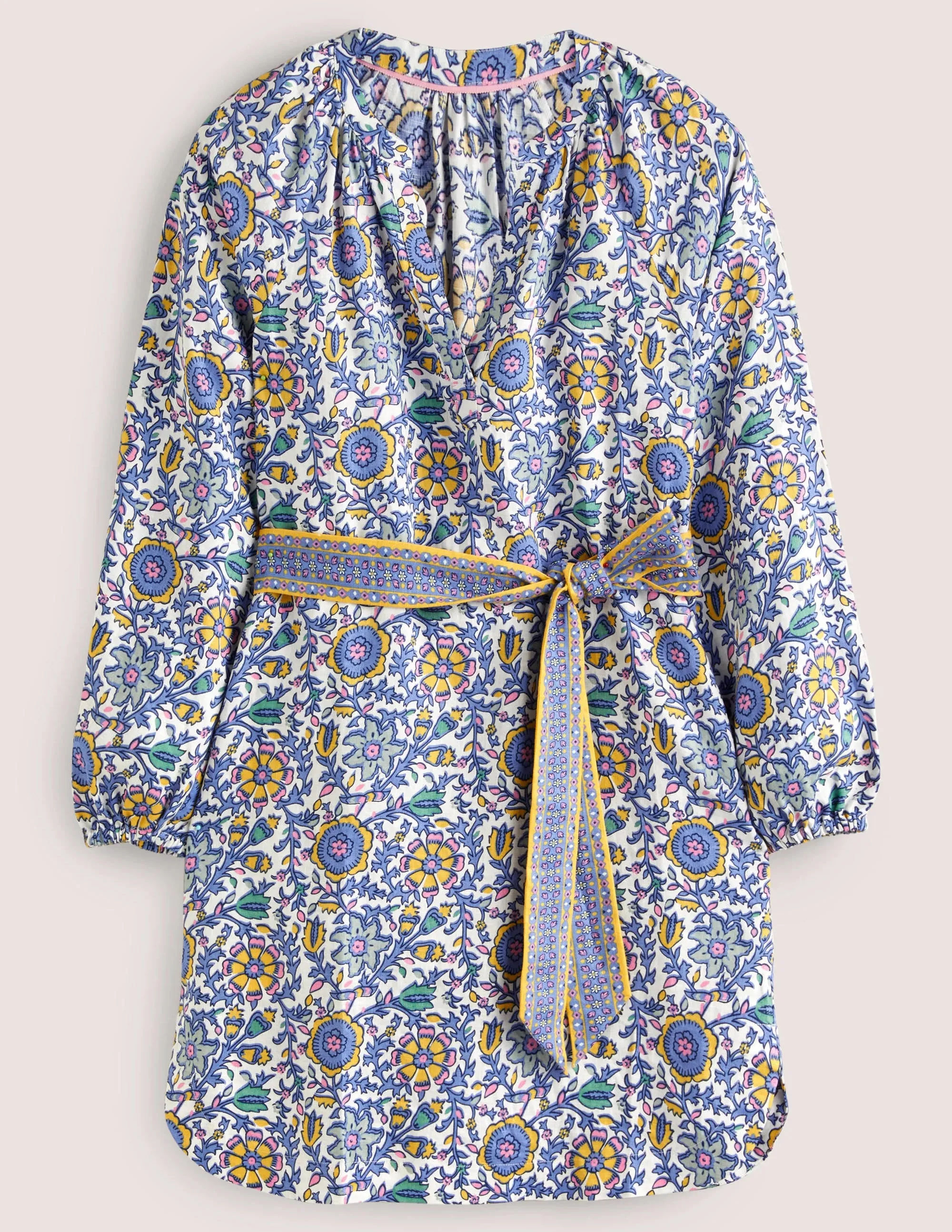 Notch Neck Linen Mini Dress-Riviera Blue. Enchanting Twig