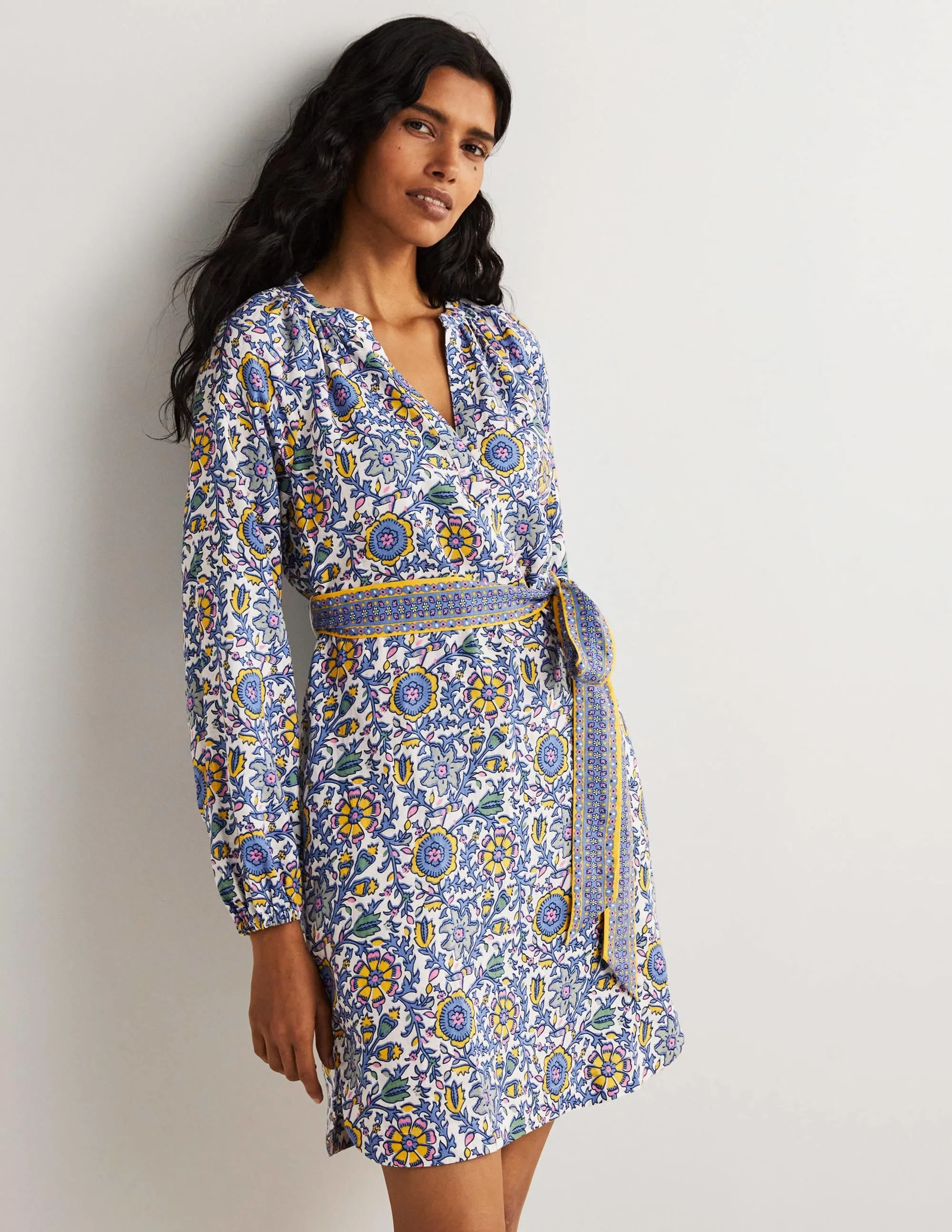Notch Neck Linen Mini Dress-Riviera Blue. Enchanting Twig