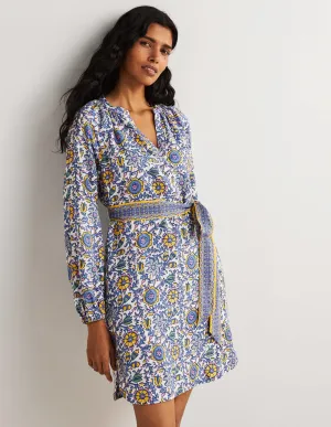 Notch Neck Linen Mini Dress-Riviera Blue. Enchanting Twig