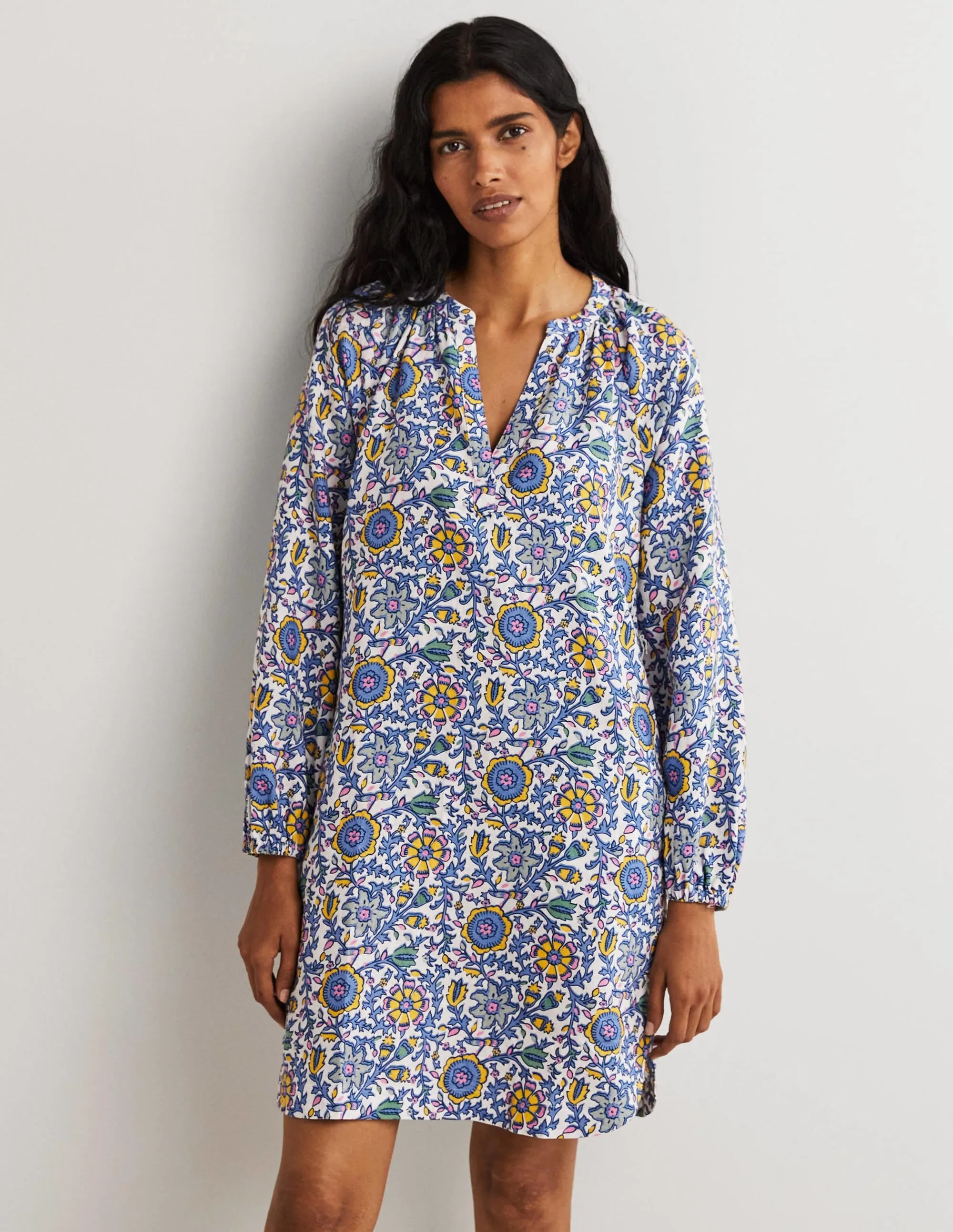 Notch Neck Linen Mini Dress-Riviera Blue. Enchanting Twig