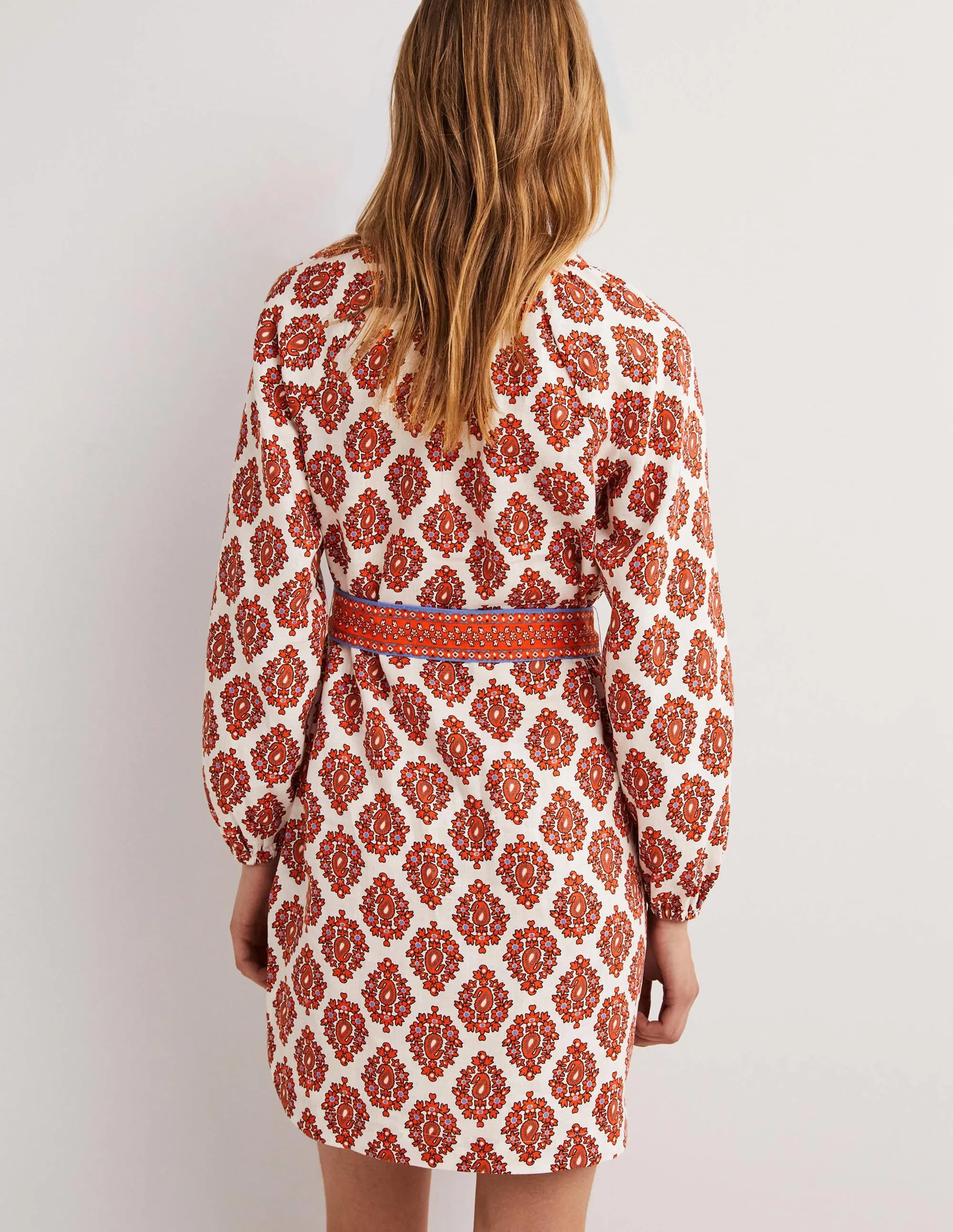 Notch Neck Linen Mini Dress-Tigerlily. Opulent Paisley