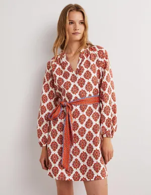 Notch Neck Linen Mini Dress-Tigerlily. Opulent Paisley