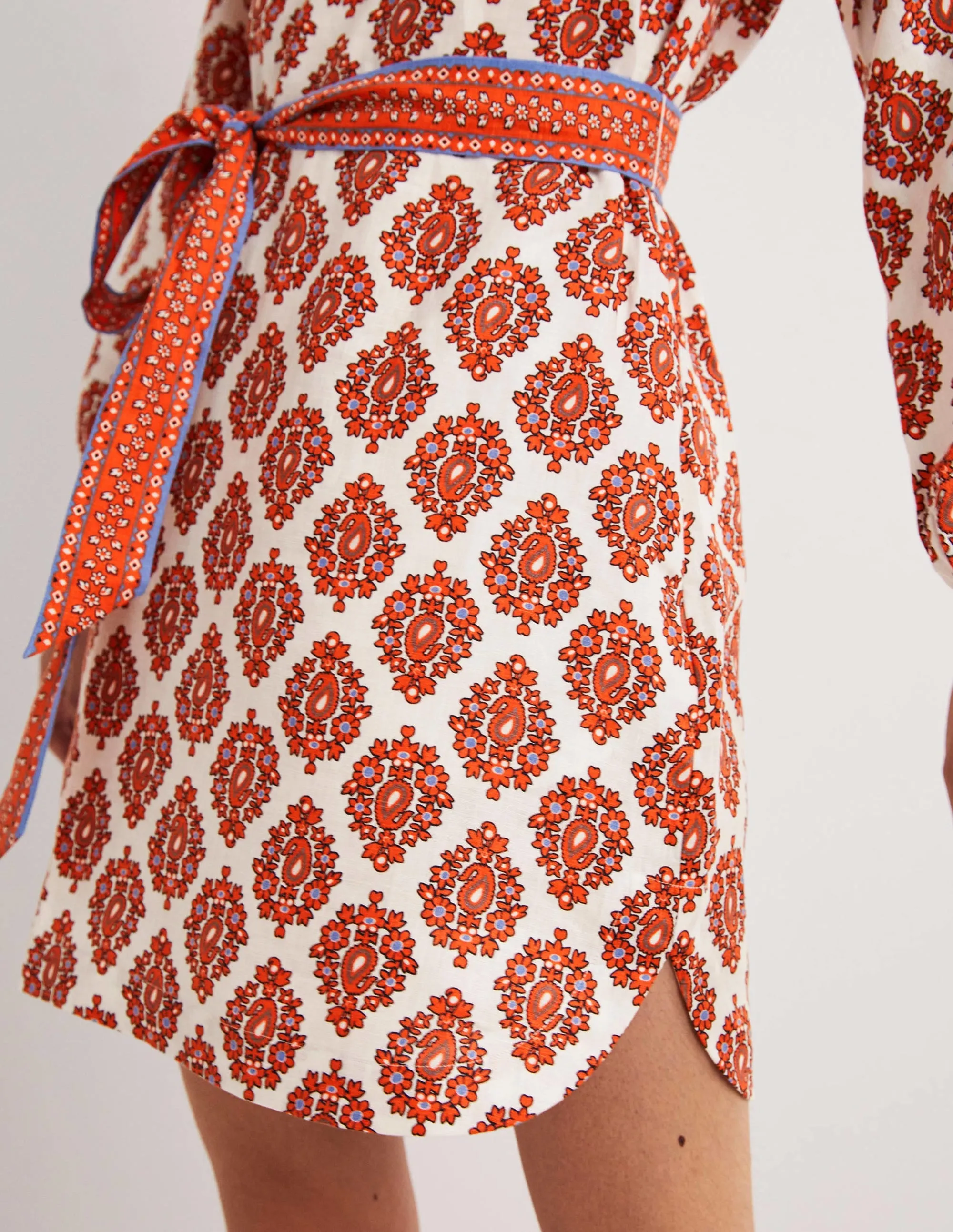 Notch Neck Linen Mini Dress-Tigerlily. Opulent Paisley
