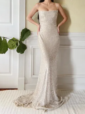 Nude Trained Sequins Gown - S/4/6