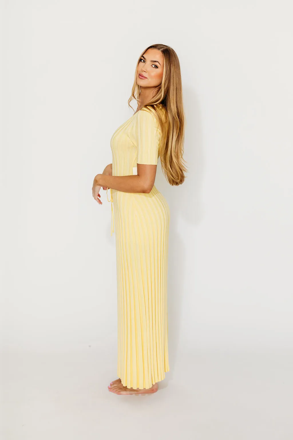 Oakley Ribbed Maxi Dress in Light Yellow - Bump Friendly
