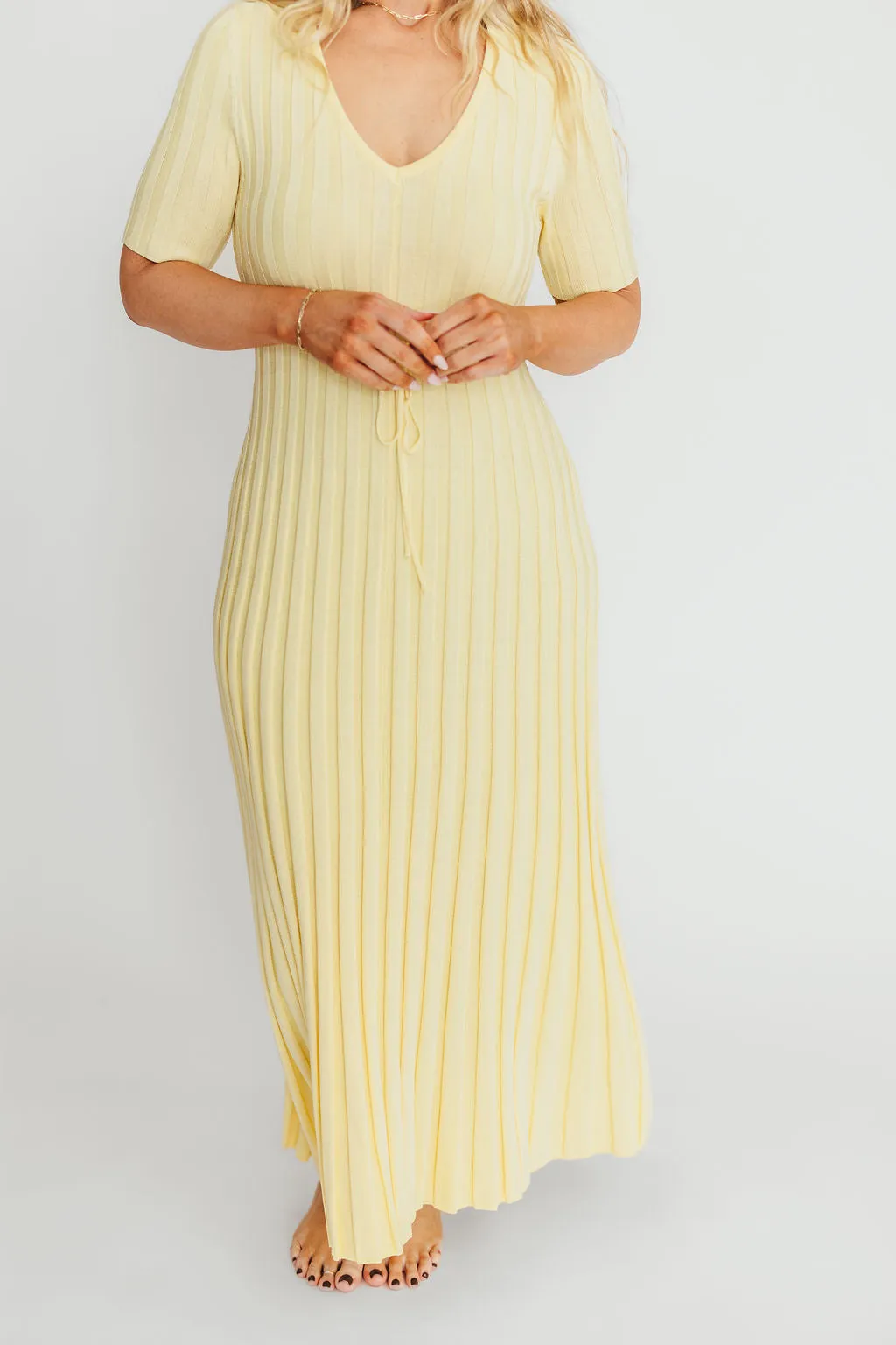 Oakley Ribbed Maxi Dress in Light Yellow - Bump Friendly