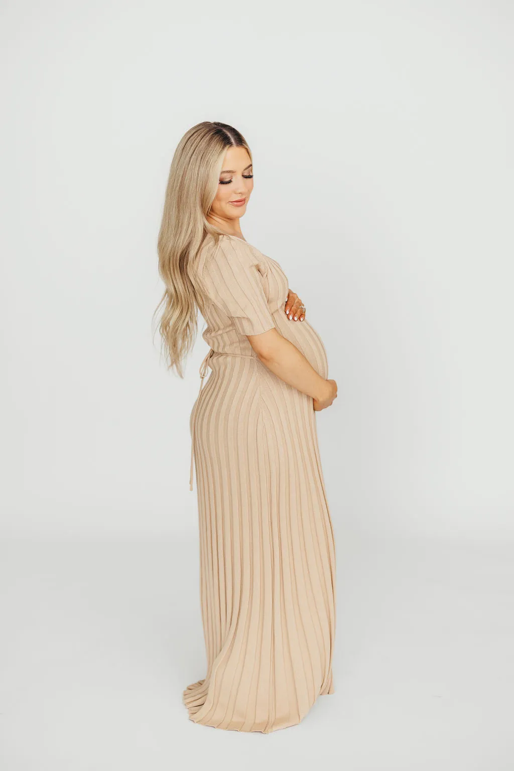 Oakley Ribbed Maxi Dress in Taupe - Bump Friendly