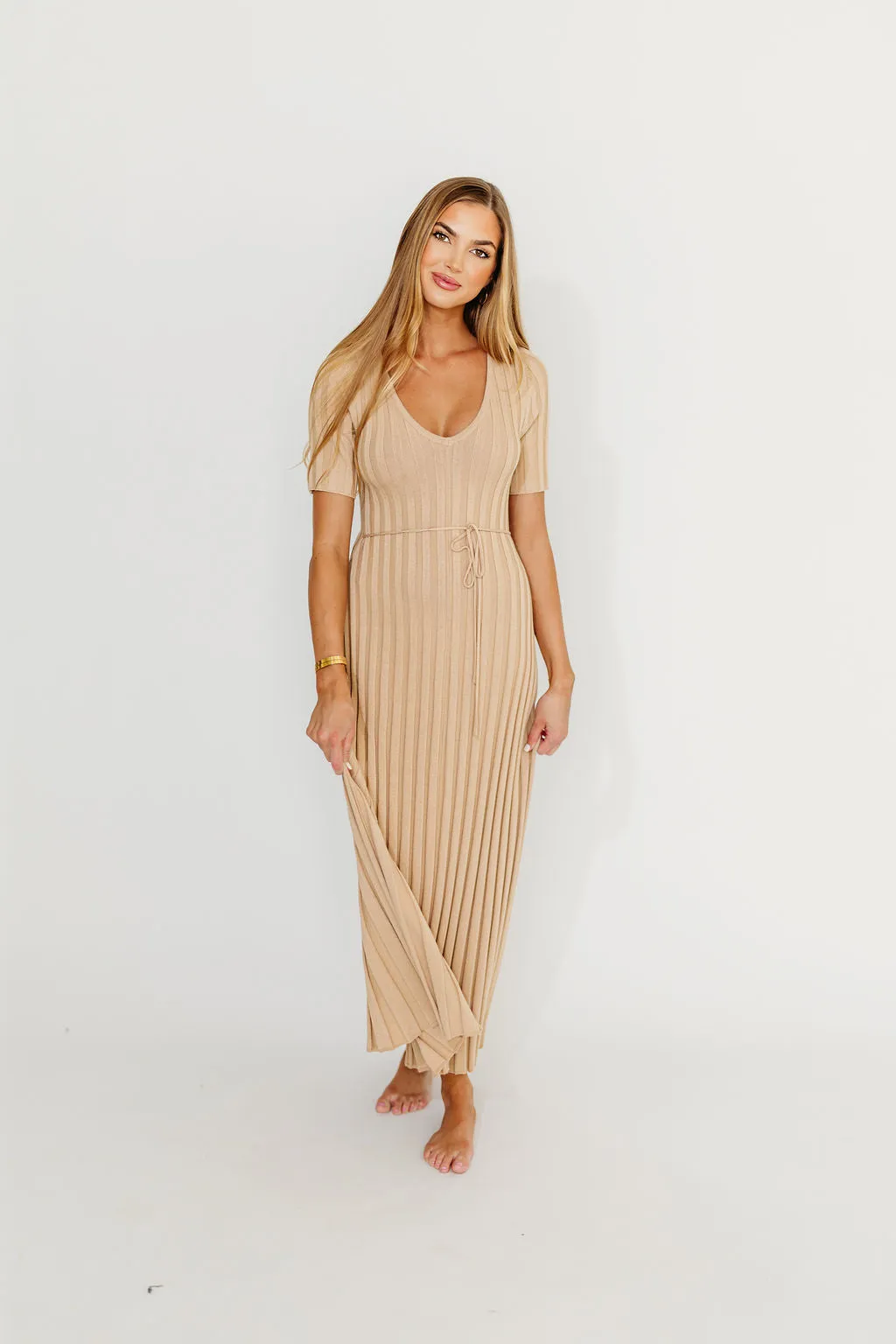 Oakley Ribbed Maxi Dress in Taupe - Bump Friendly