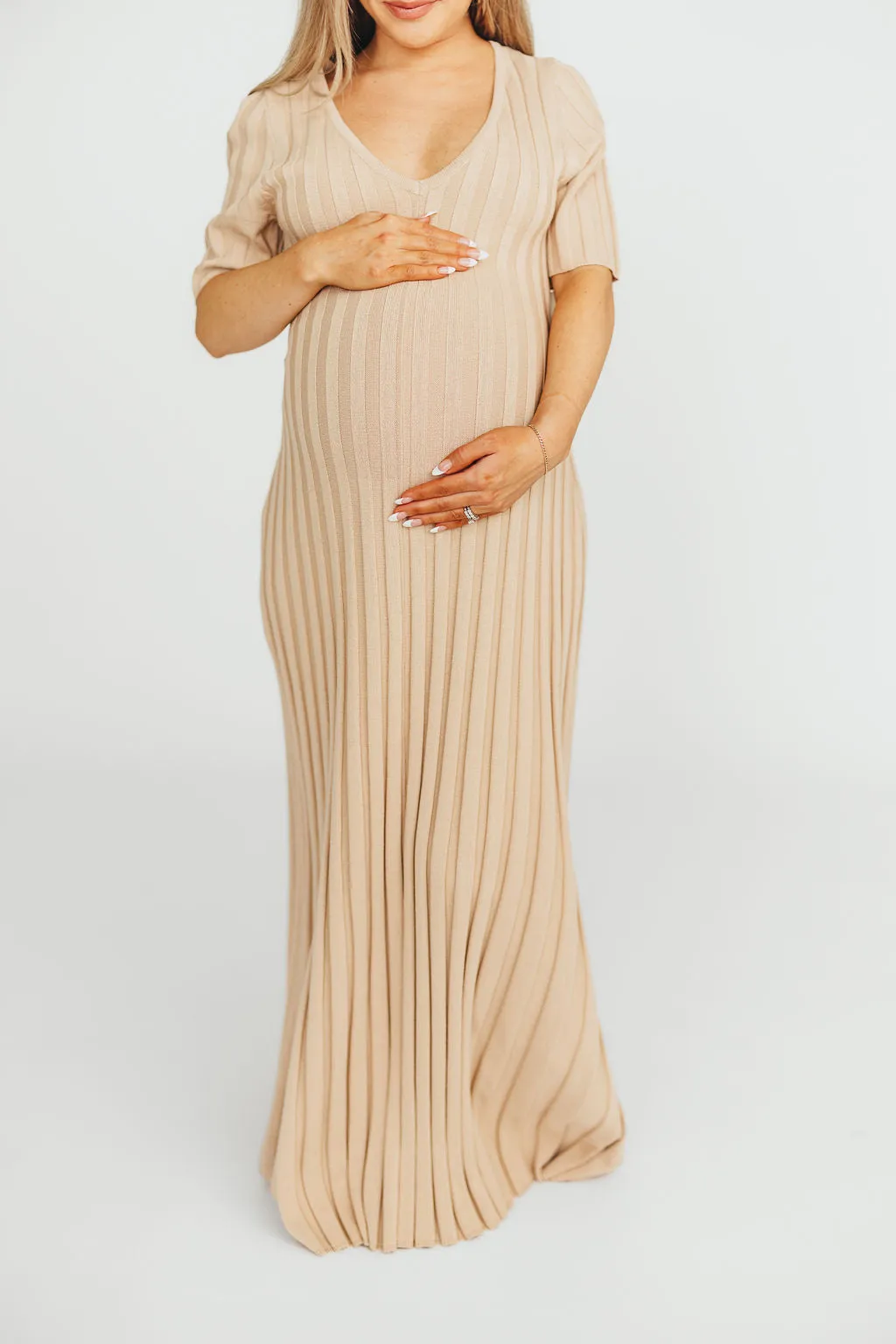 Oakley Ribbed Maxi Dress in Taupe - Bump Friendly