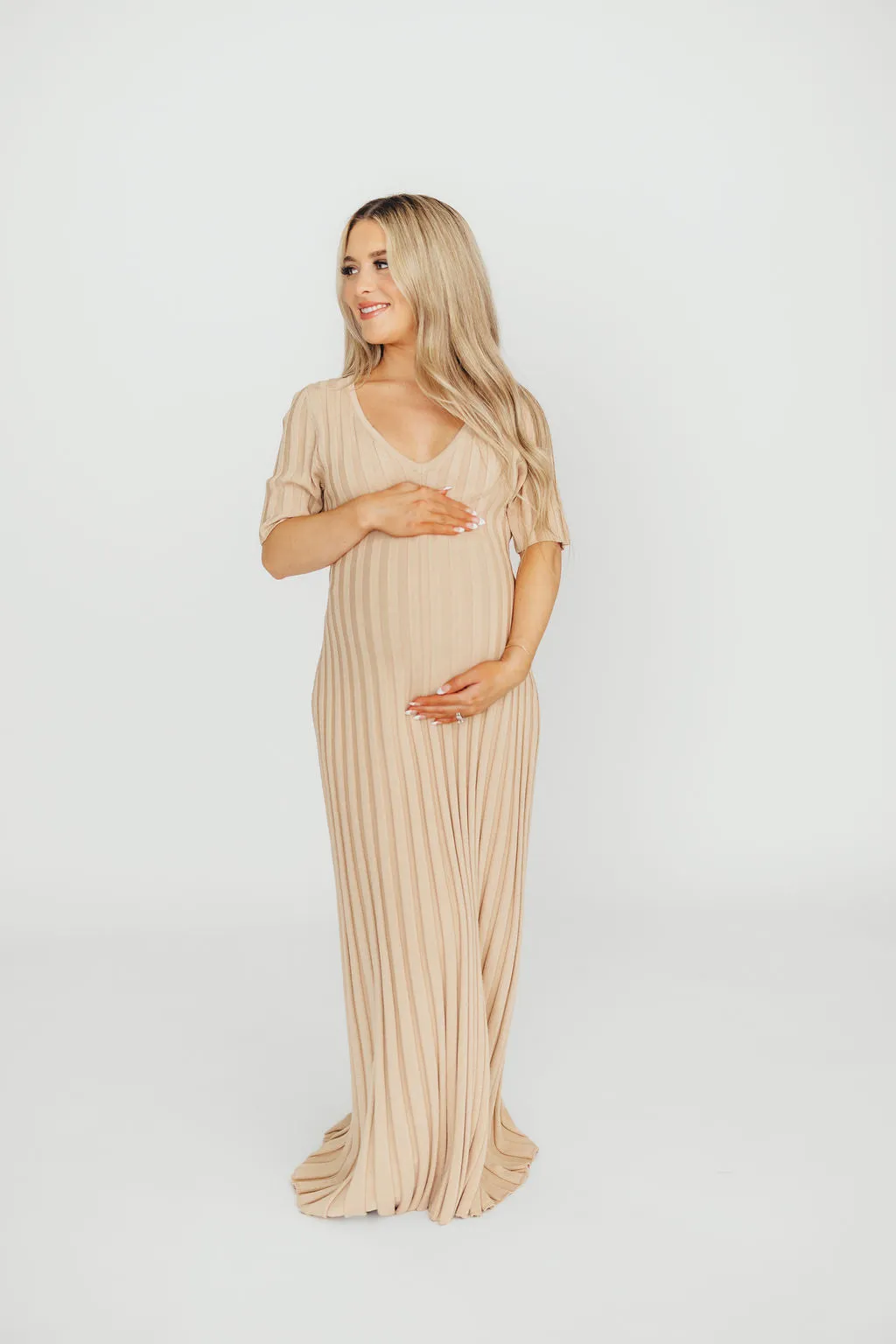Oakley Ribbed Maxi Dress in Taupe - Bump Friendly
