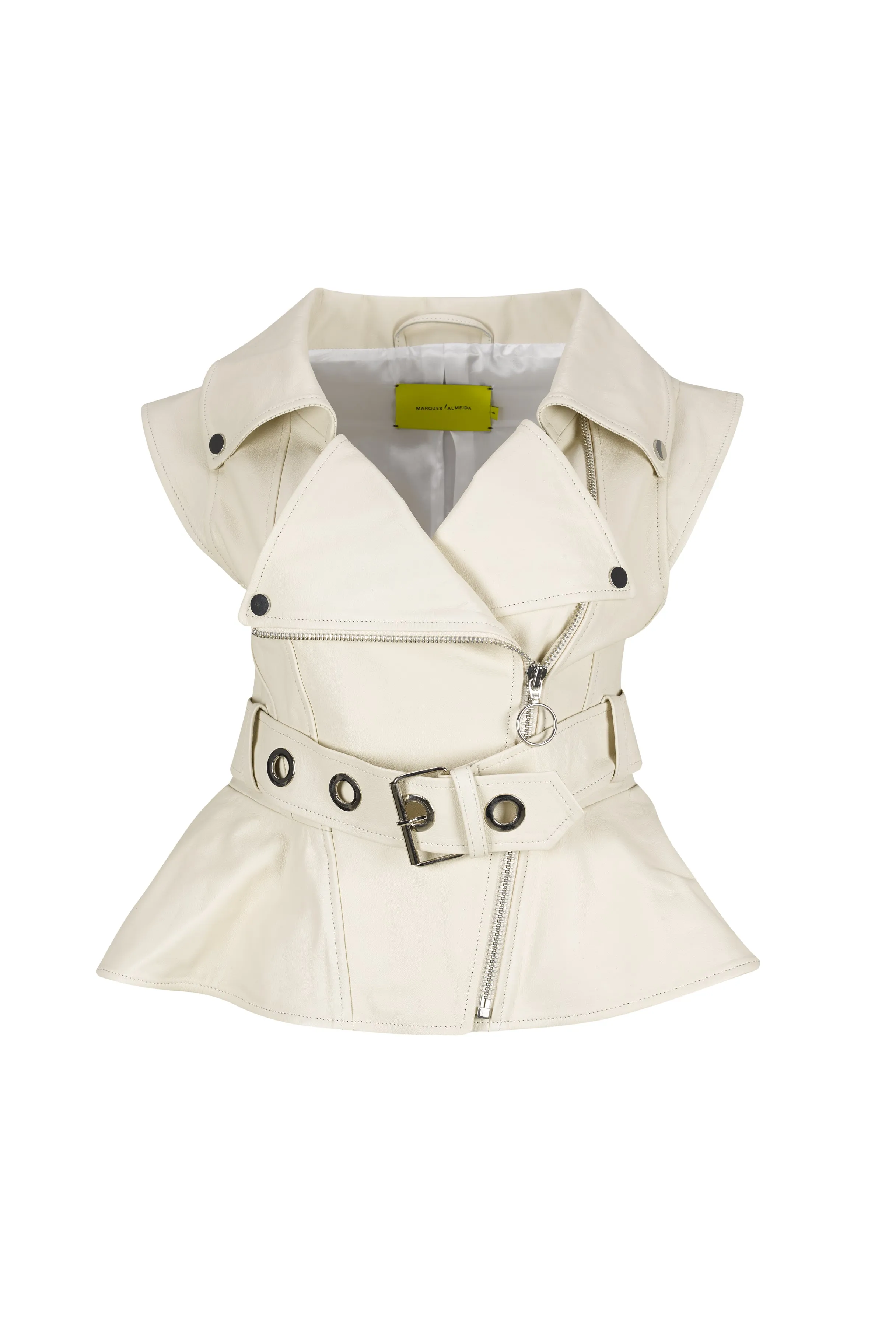 OFF-WHITE CINCHED OPEN NECK LEATHER BIKER VEST