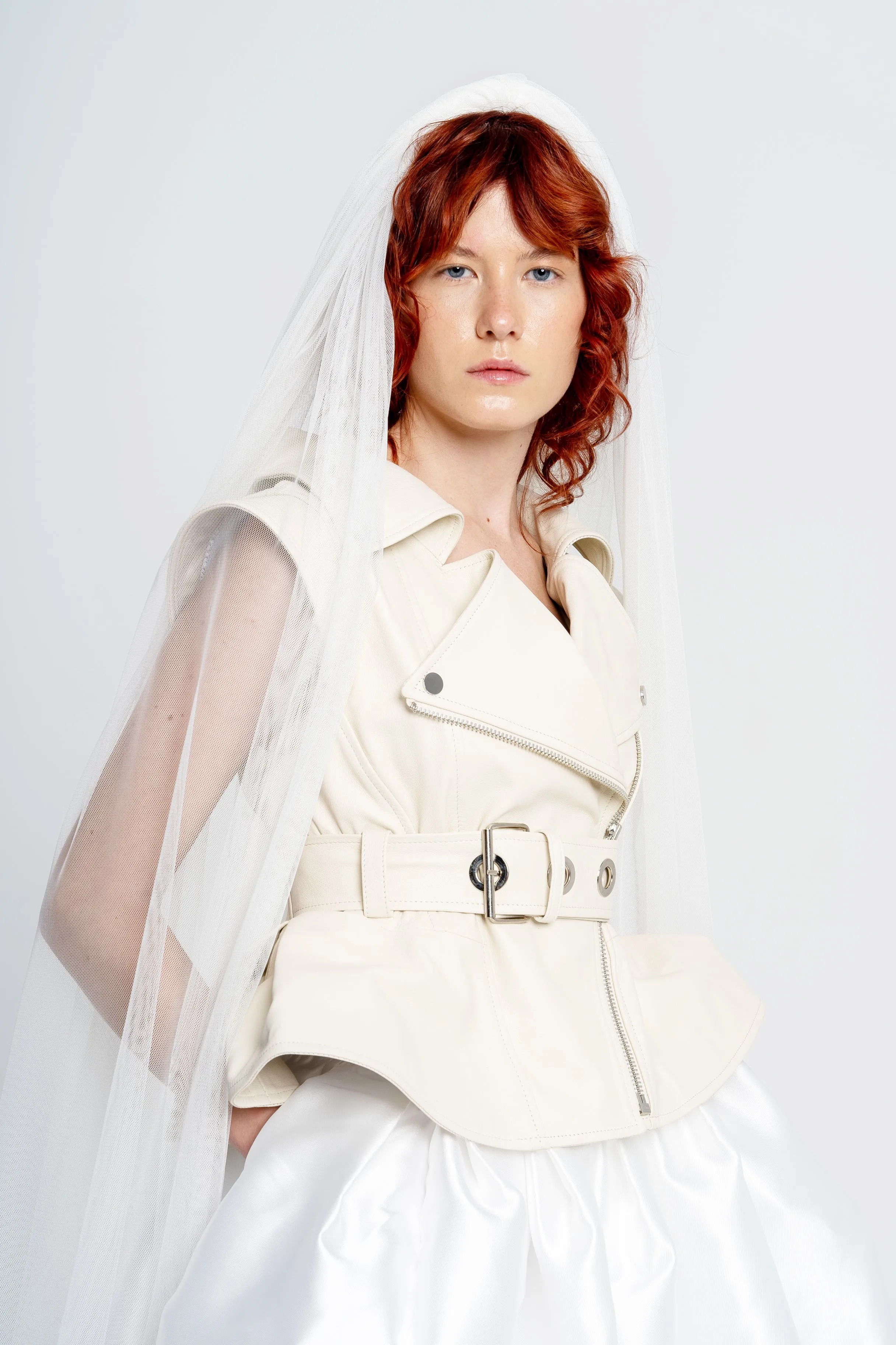 OFF-WHITE CINCHED OPEN NECK LEATHER BIKER VEST
