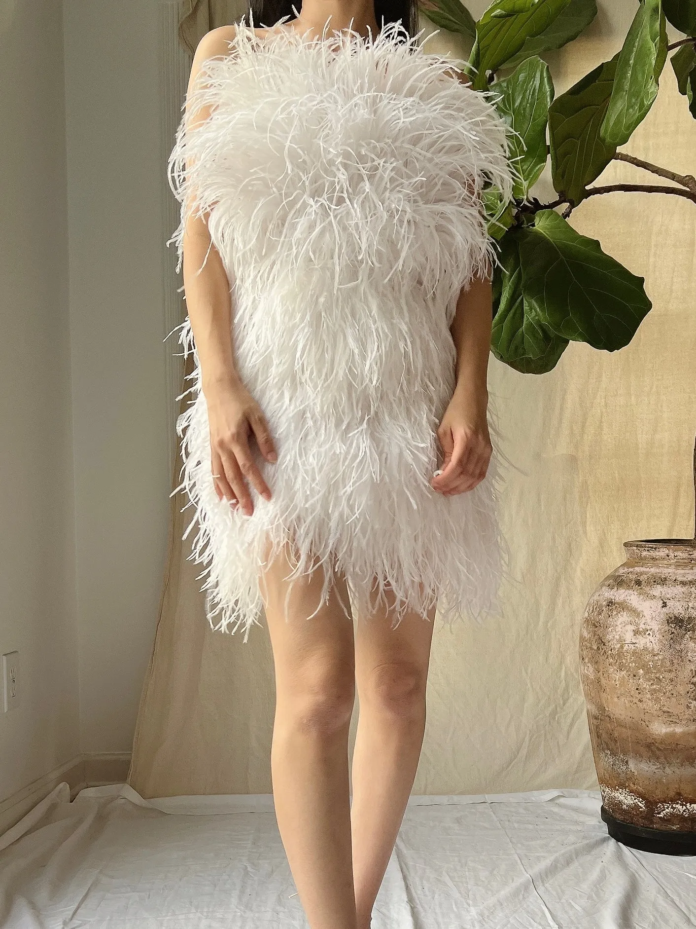 Ostrich Feather Mini Dress - S/M