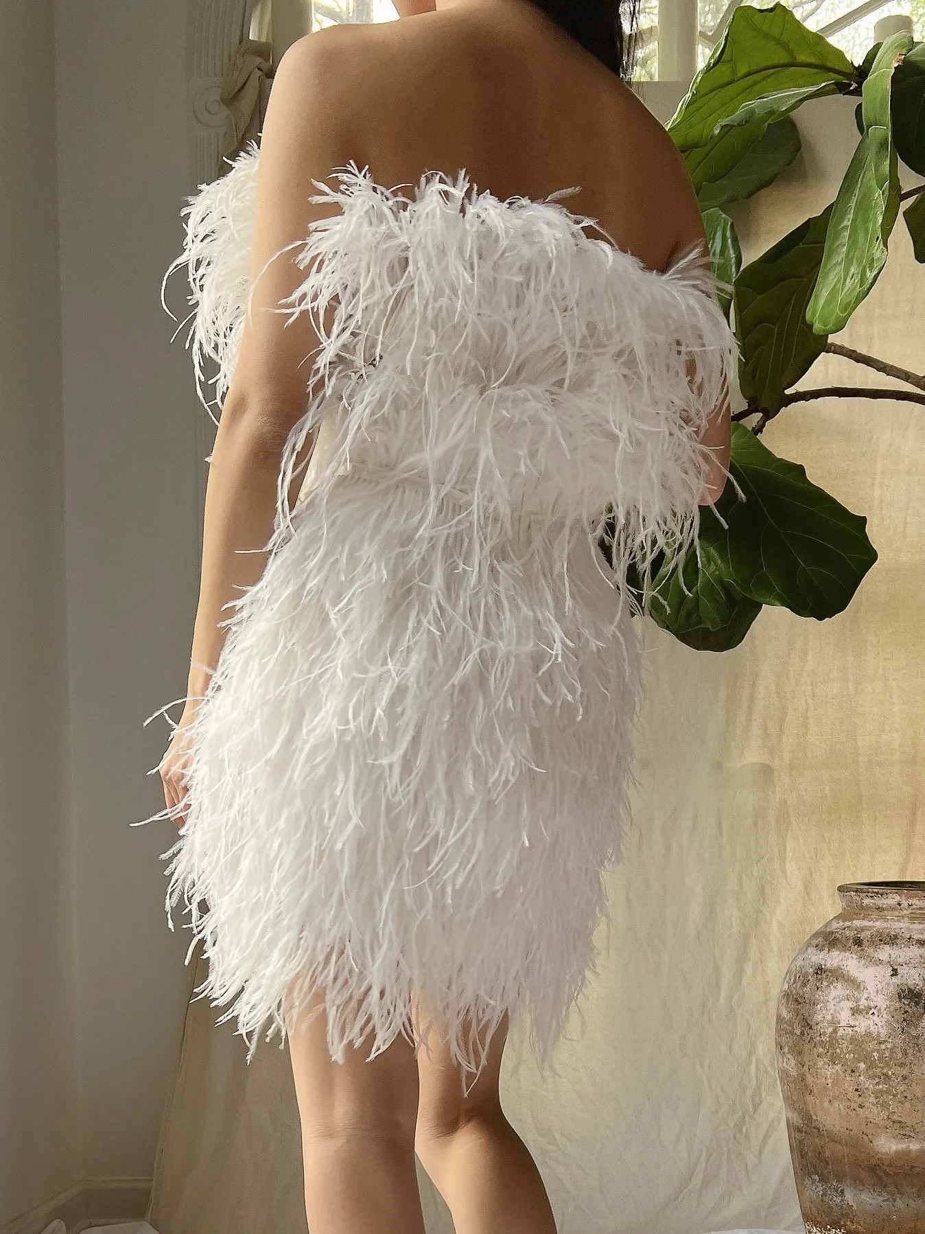 Ostrich Feather Mini Dress - S/M
