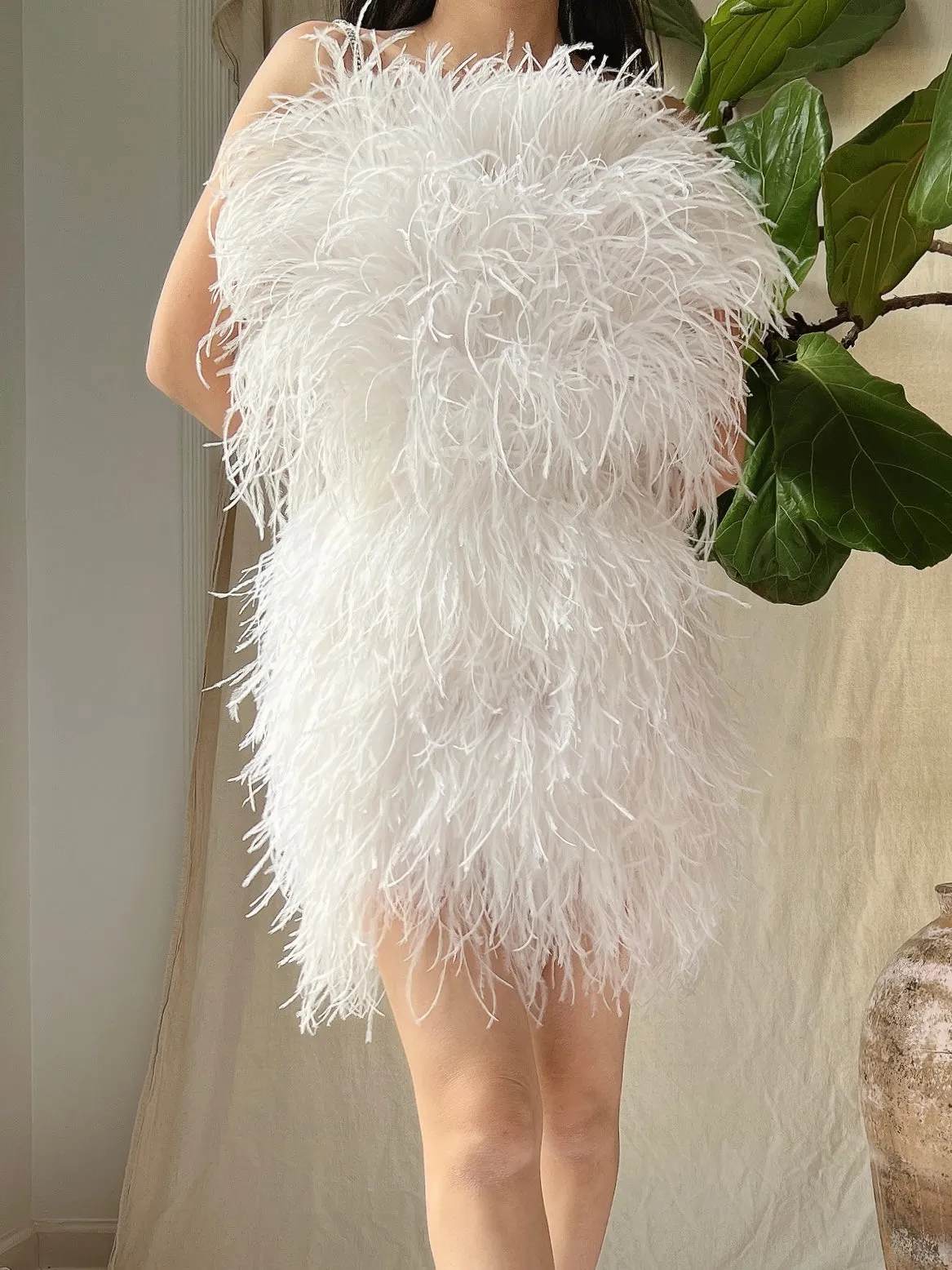 Ostrich Feather Mini Dress - S/M
