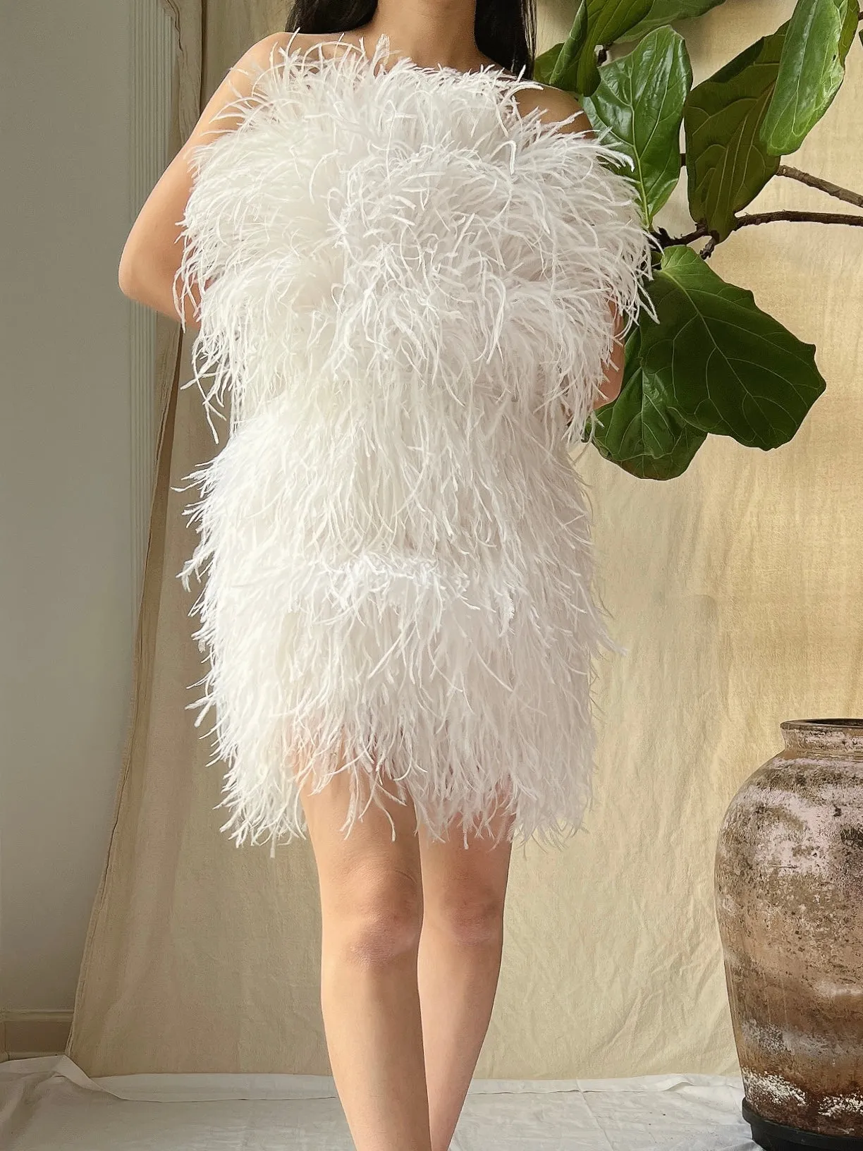 Ostrich Feather Mini Dress - S/M