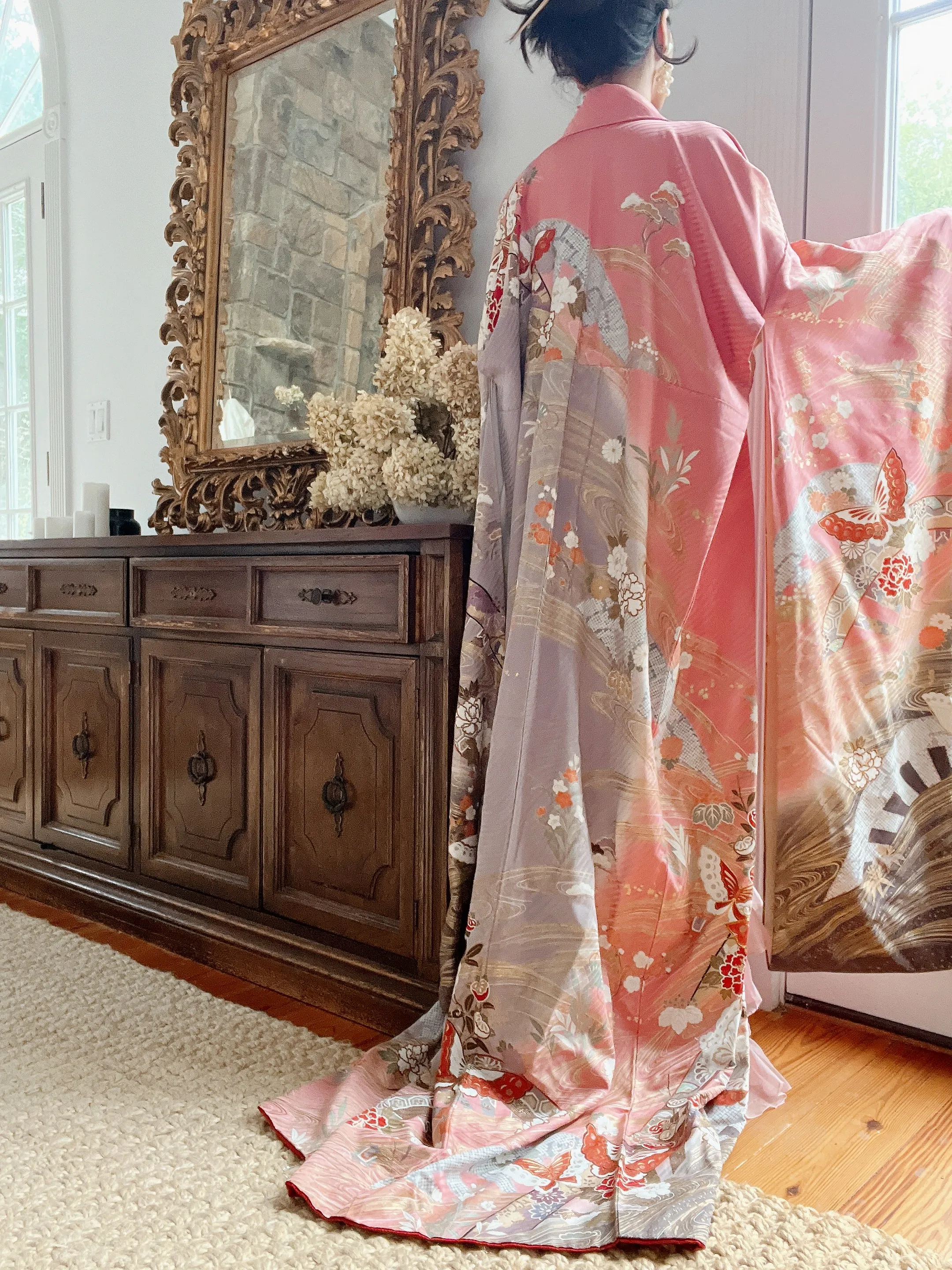 Pink/Coral Silk Kimono