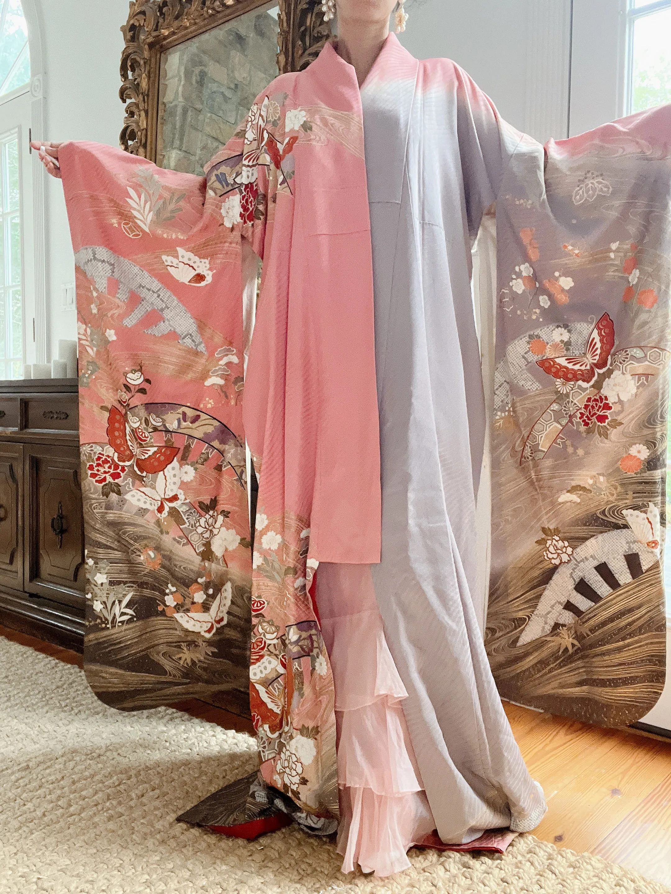 Pink/Coral Silk Kimono