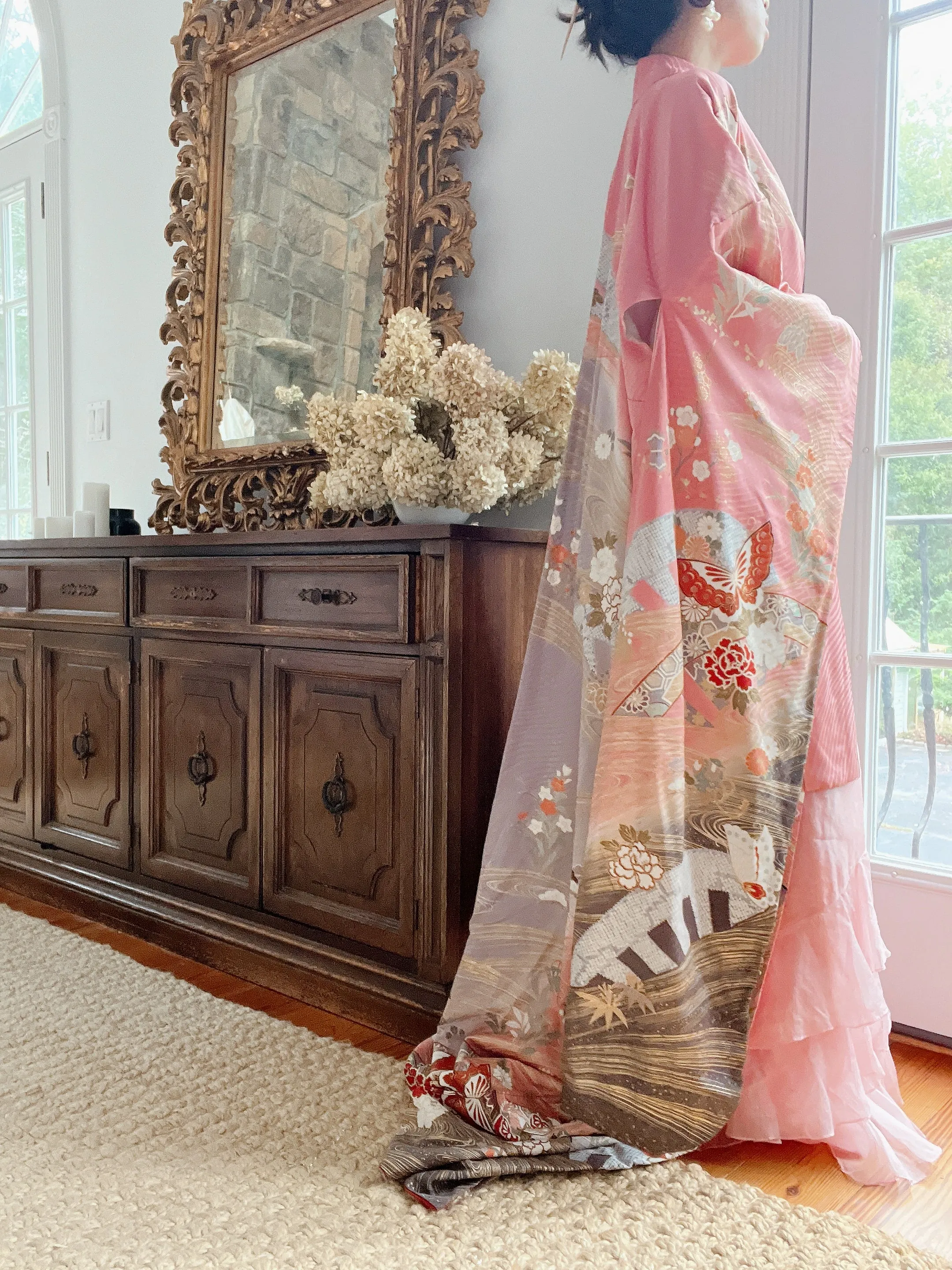 Pink/Coral Silk Kimono