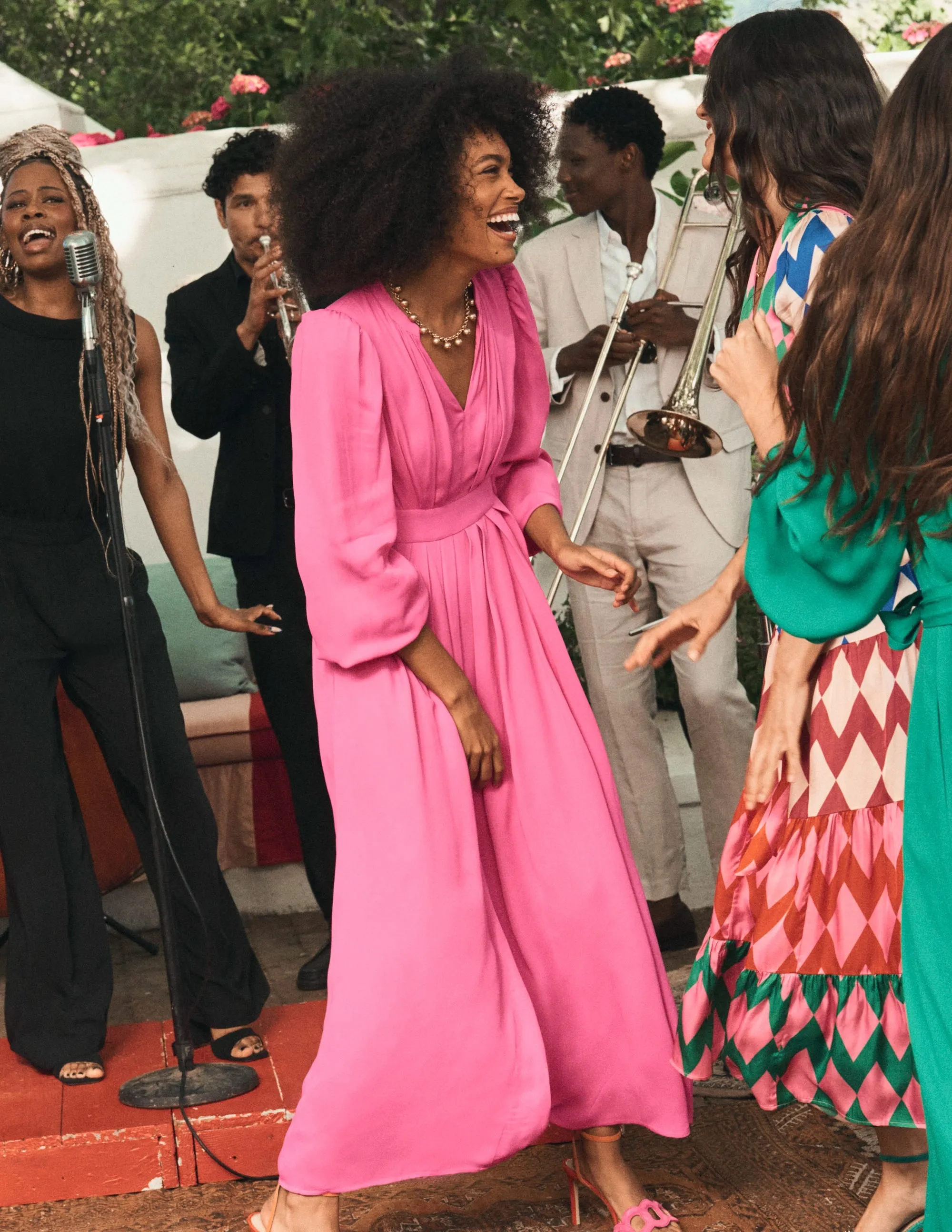 Pleat Detail Blouson Dress-Cosmos Pink