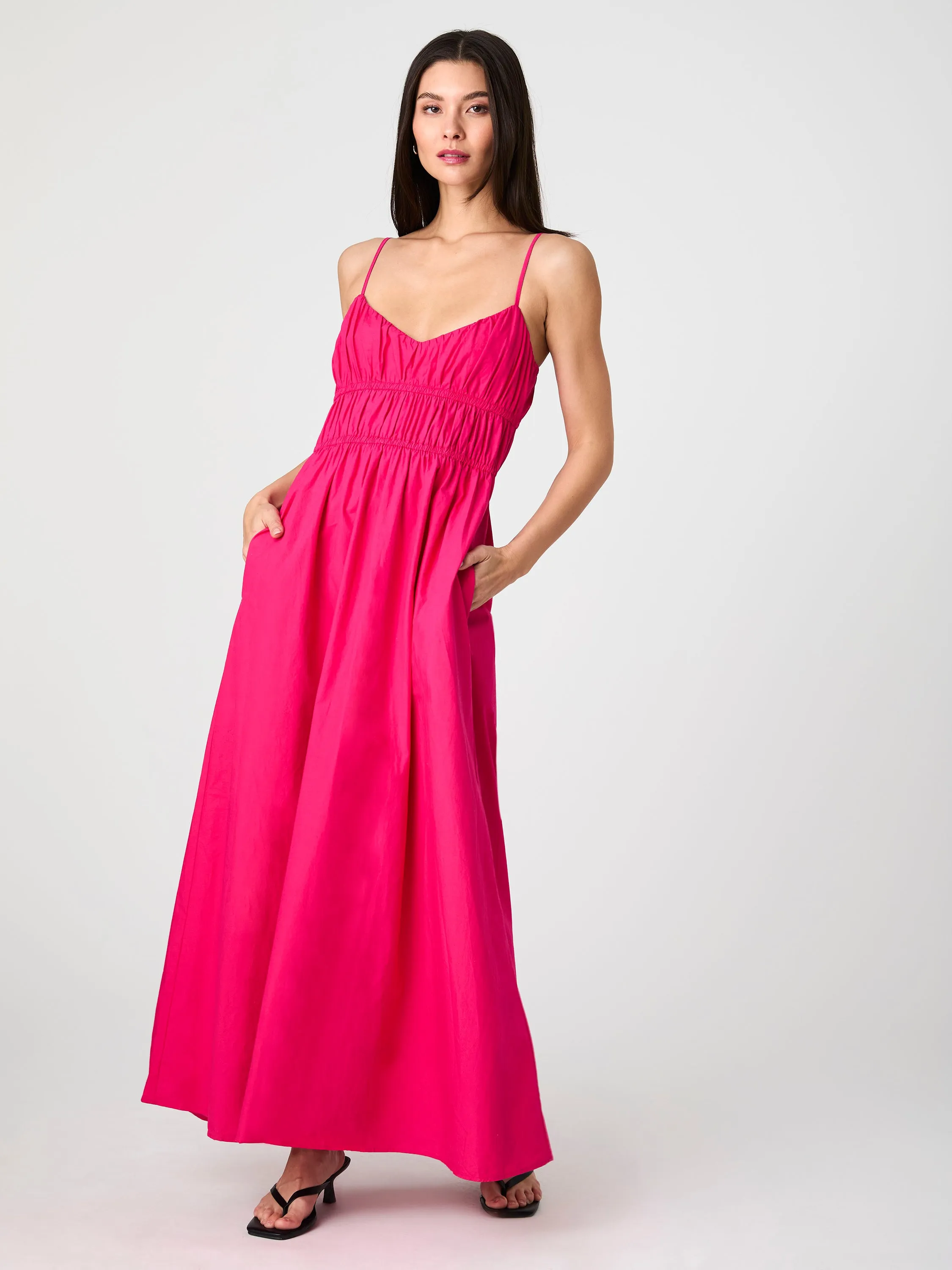 Poplin Ruched Maxi Dress
