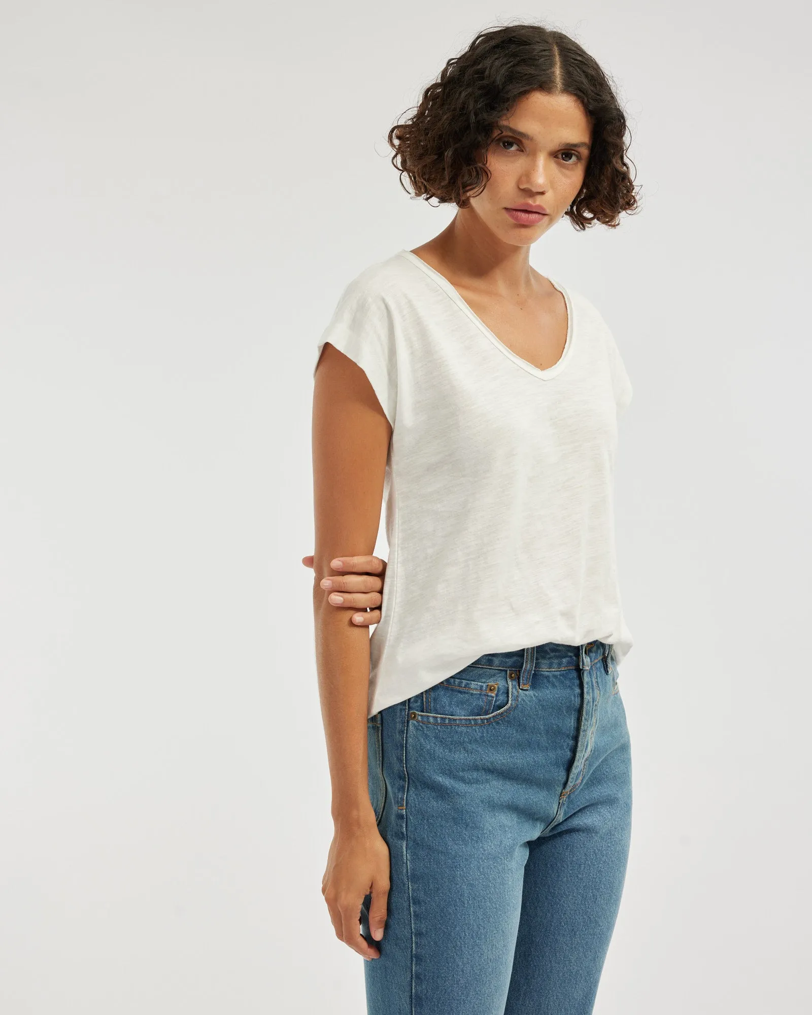 Sadie V Neck Tee - White