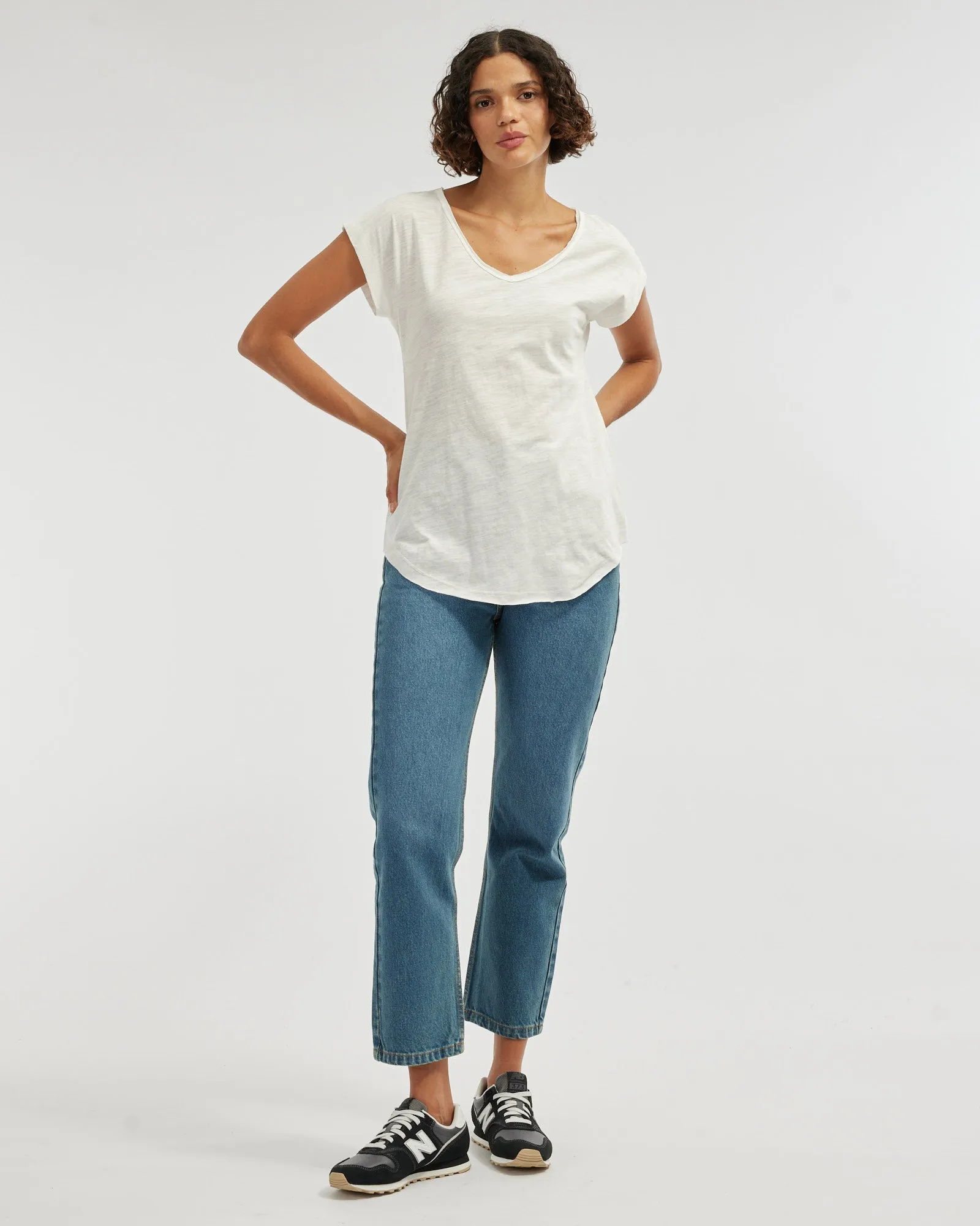 Sadie V Neck Tee - White