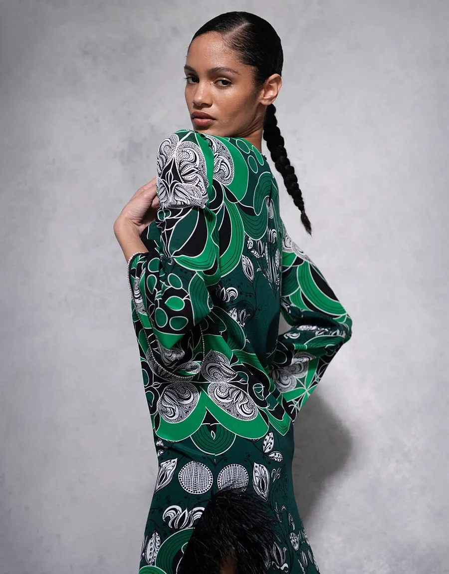 Seraphina Crepe Midi Dress - Enchantress Green - SALE