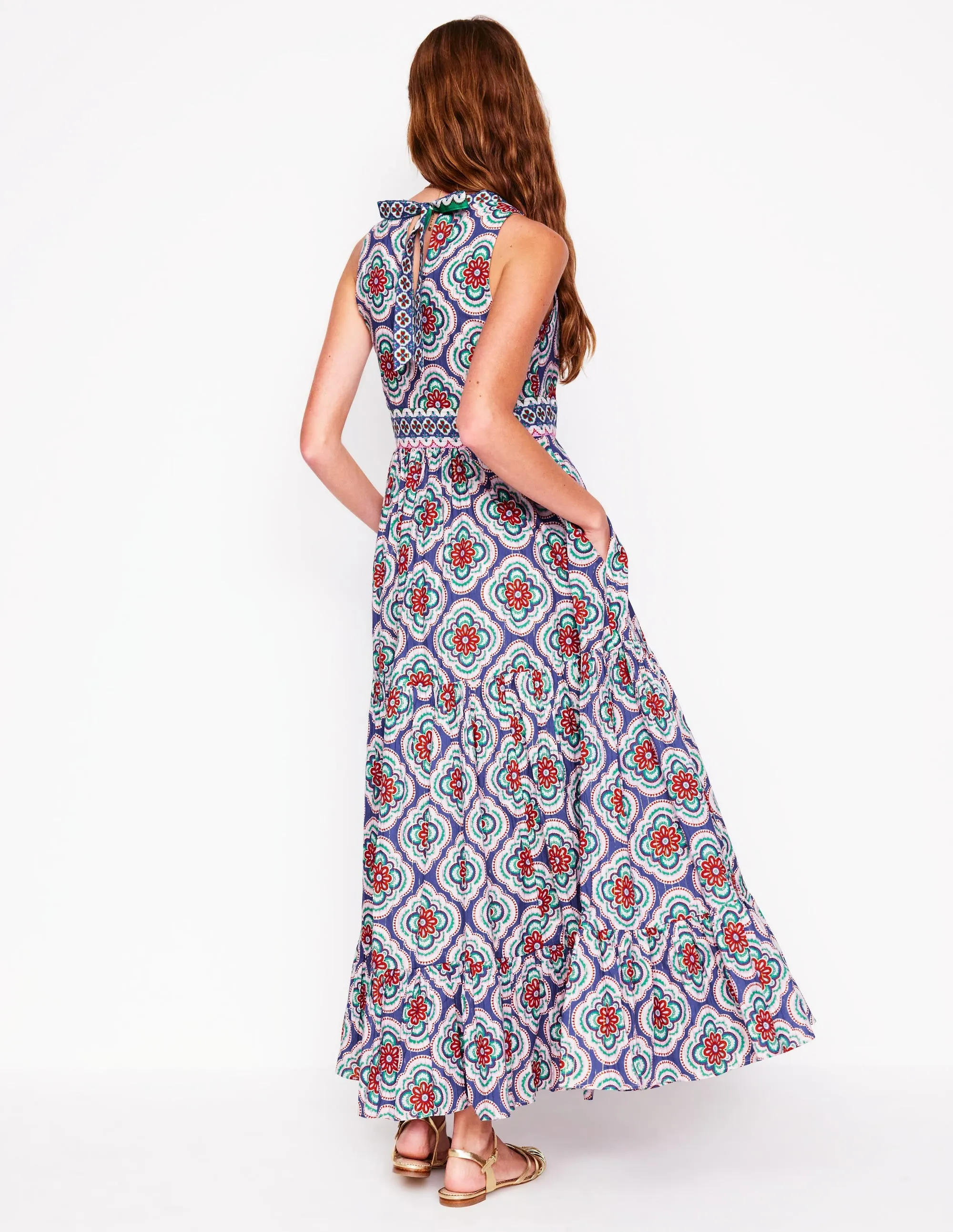 Serena Cotton Tie Maxi Dress-Multi. Botanic Blush