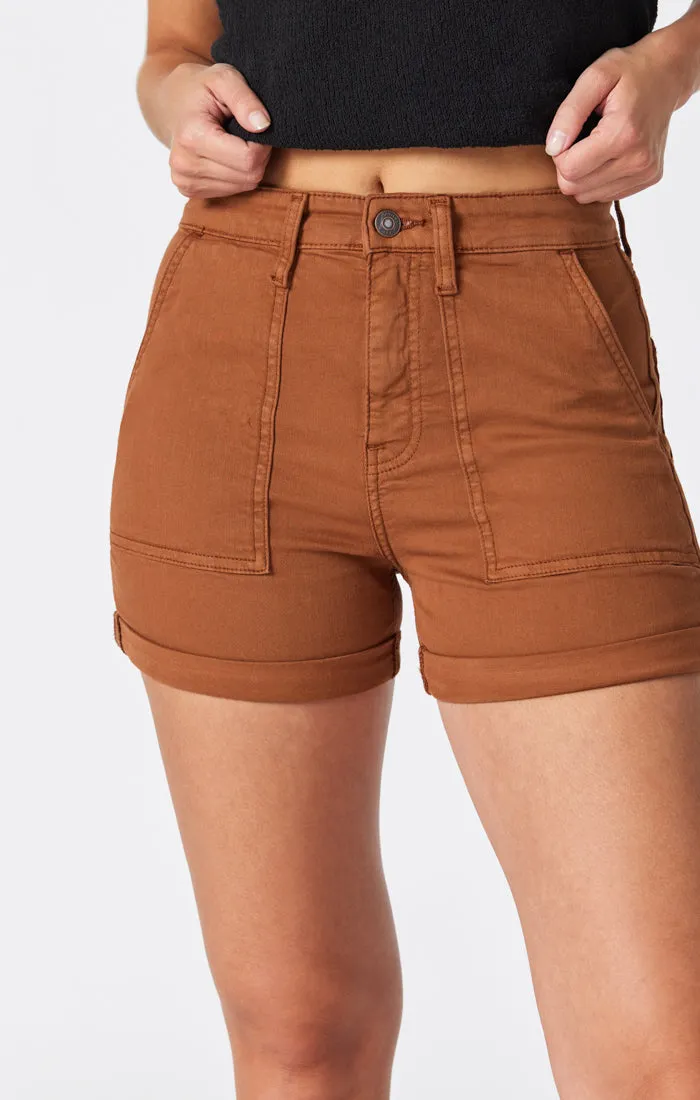 SHEENA STRAIGHT SHORTS IN ROASTED PECAN TWILL