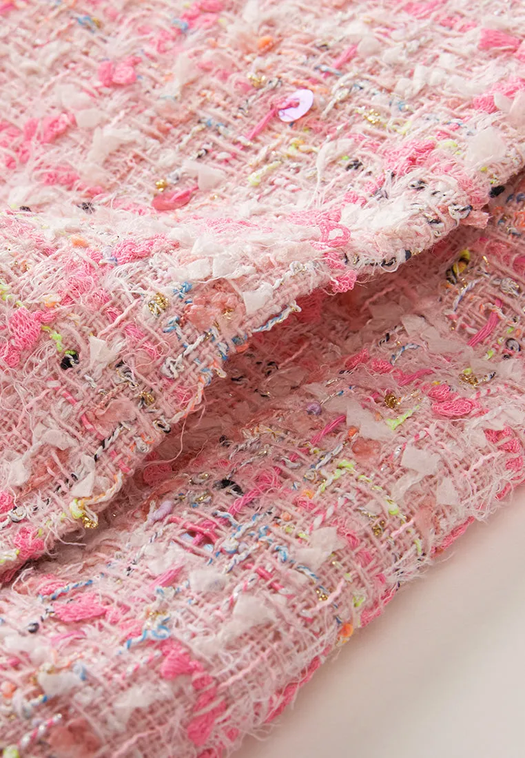 Slim-cut Frayed-detail Checked Sequined Dress