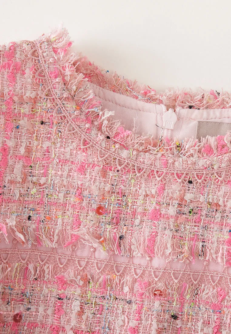 Slim-cut Frayed-detail Checked Sequined Dress