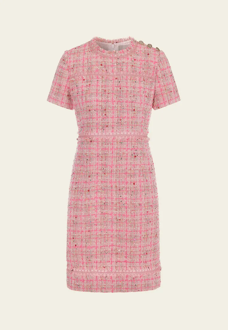 Slim-cut Frayed-detail Checked Sequined Dress