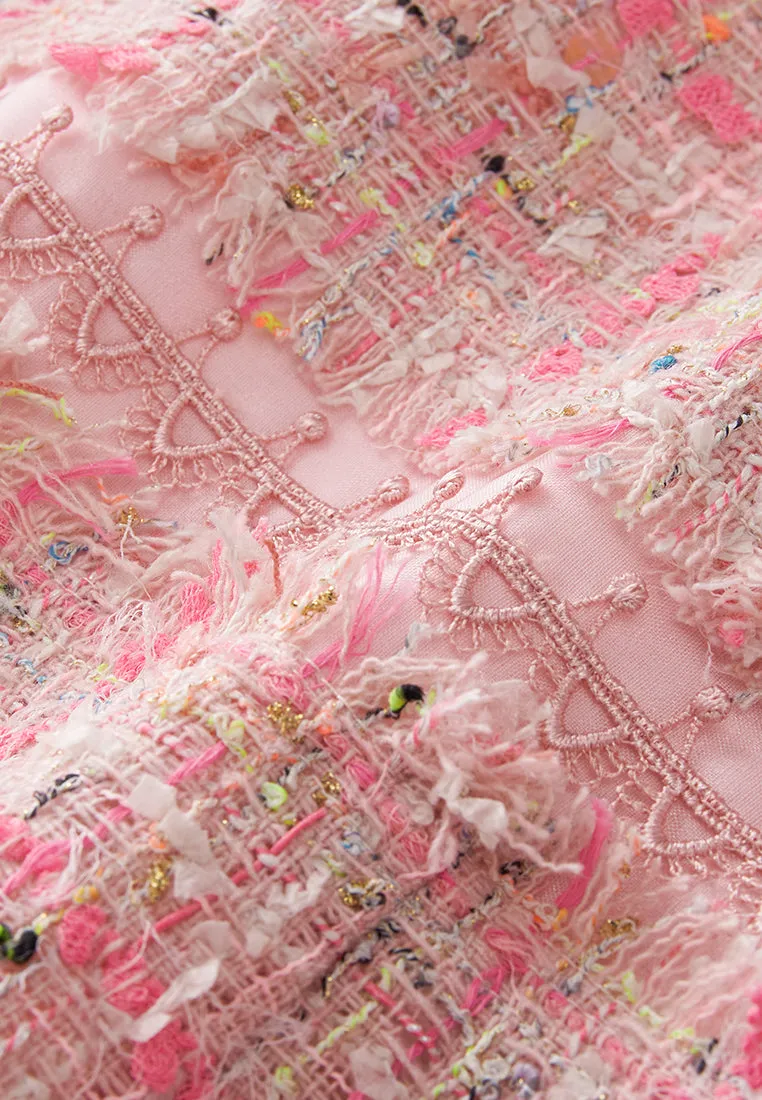 Slim-cut Frayed-detail Checked Sequined Dress