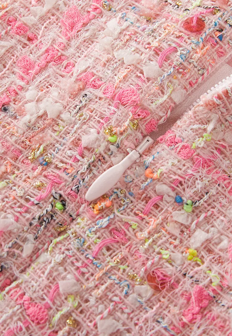 Slim-cut Frayed-detail Checked Sequined Dress
