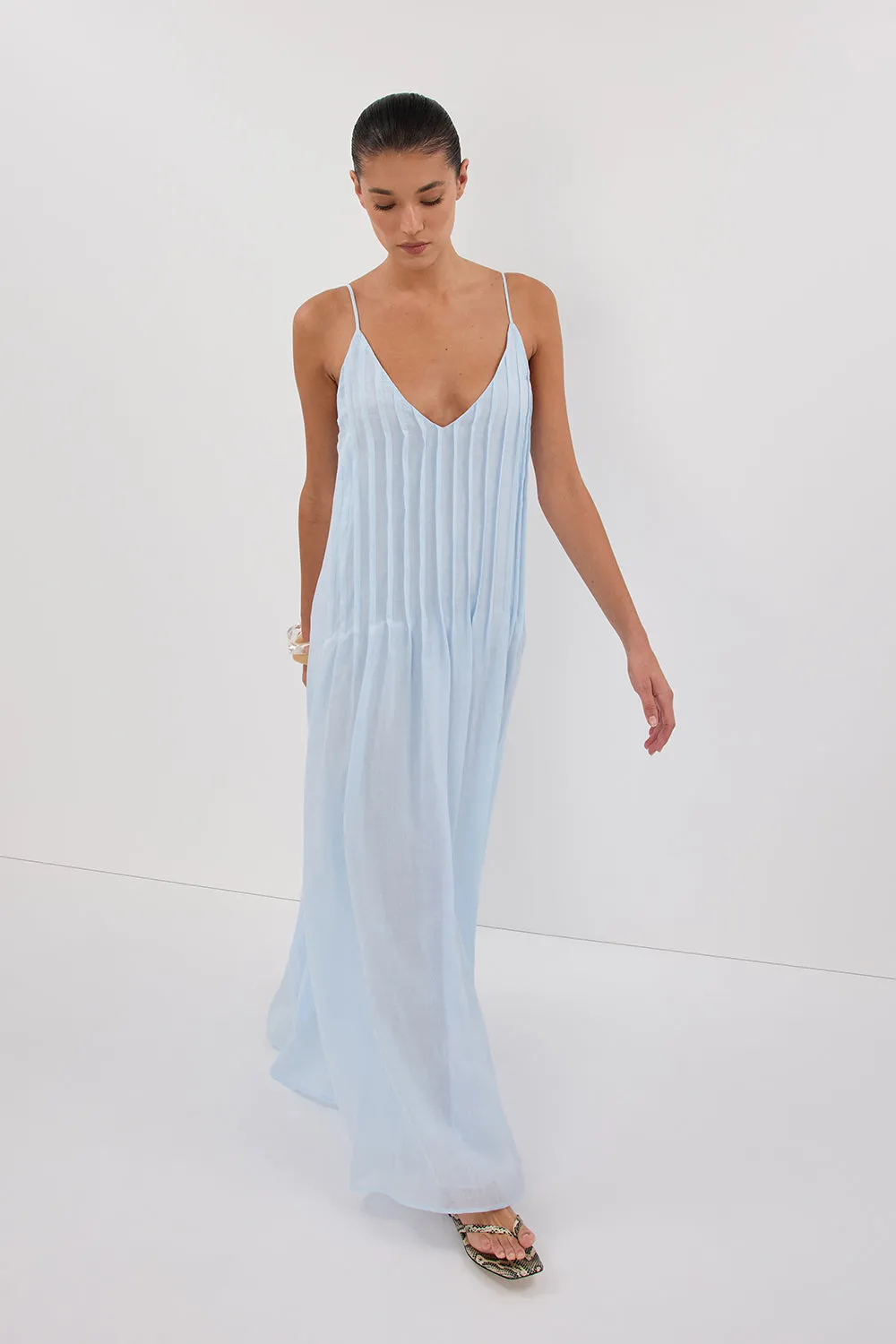 TAHLIA CORNFLOWER RAMIE MIDI DRESS