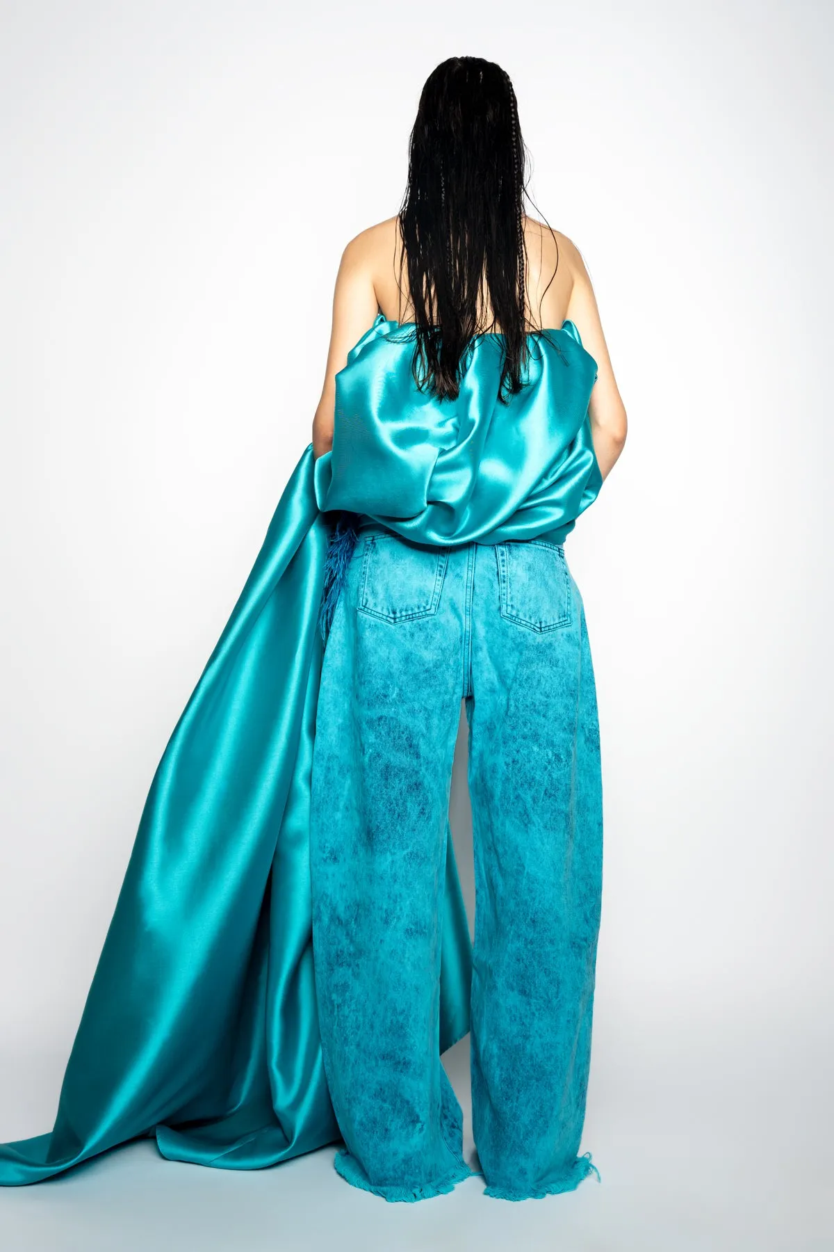 TURQUOISE DENIM BOYFRIENDS TROUSERS