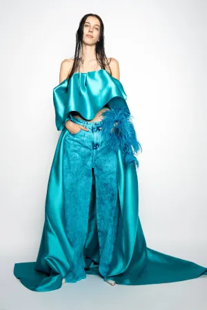 TURQUOISE DENIM BOYFRIENDS TROUSERS