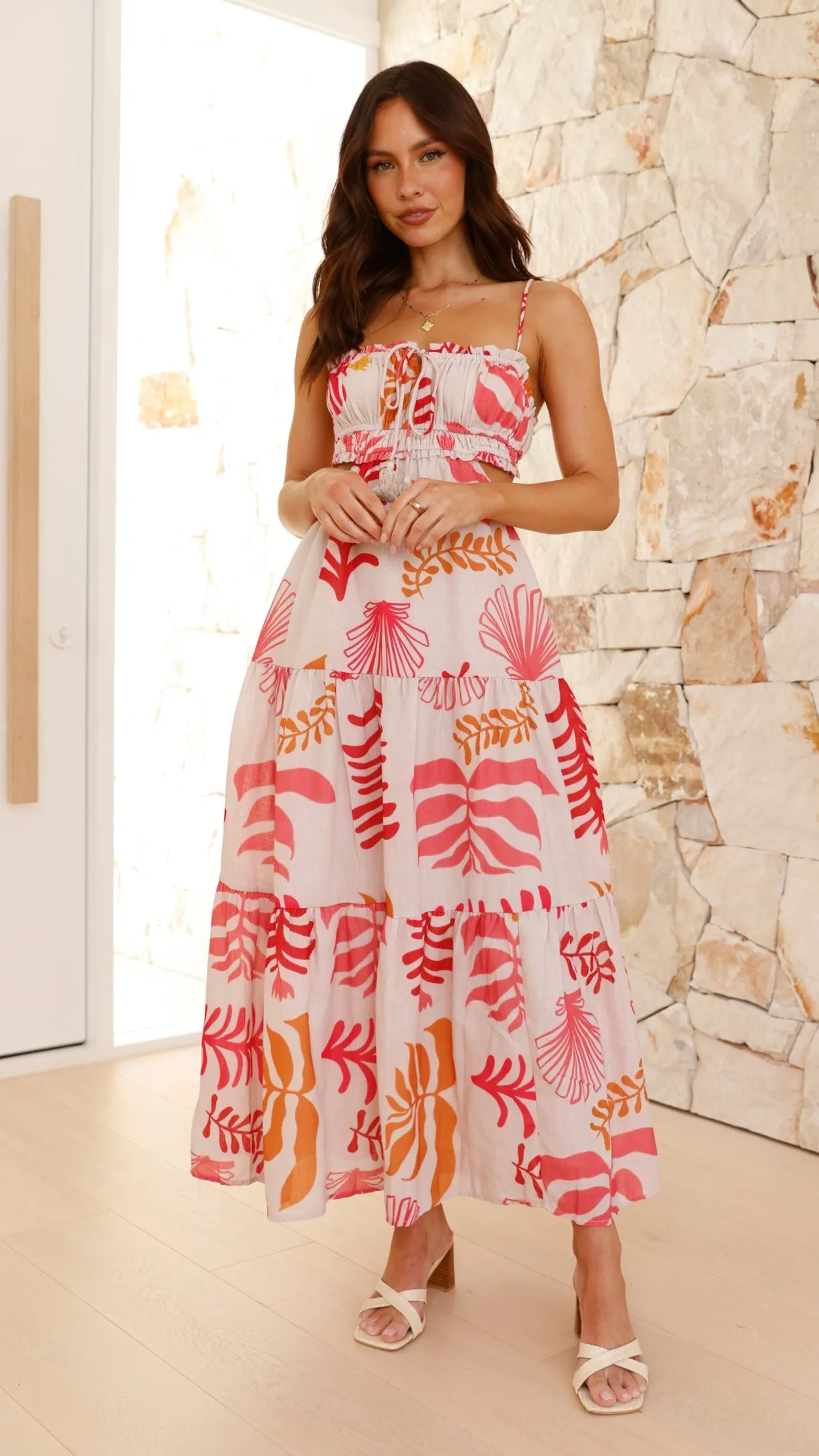 Vella Midi Dress - Pink / Orange Print