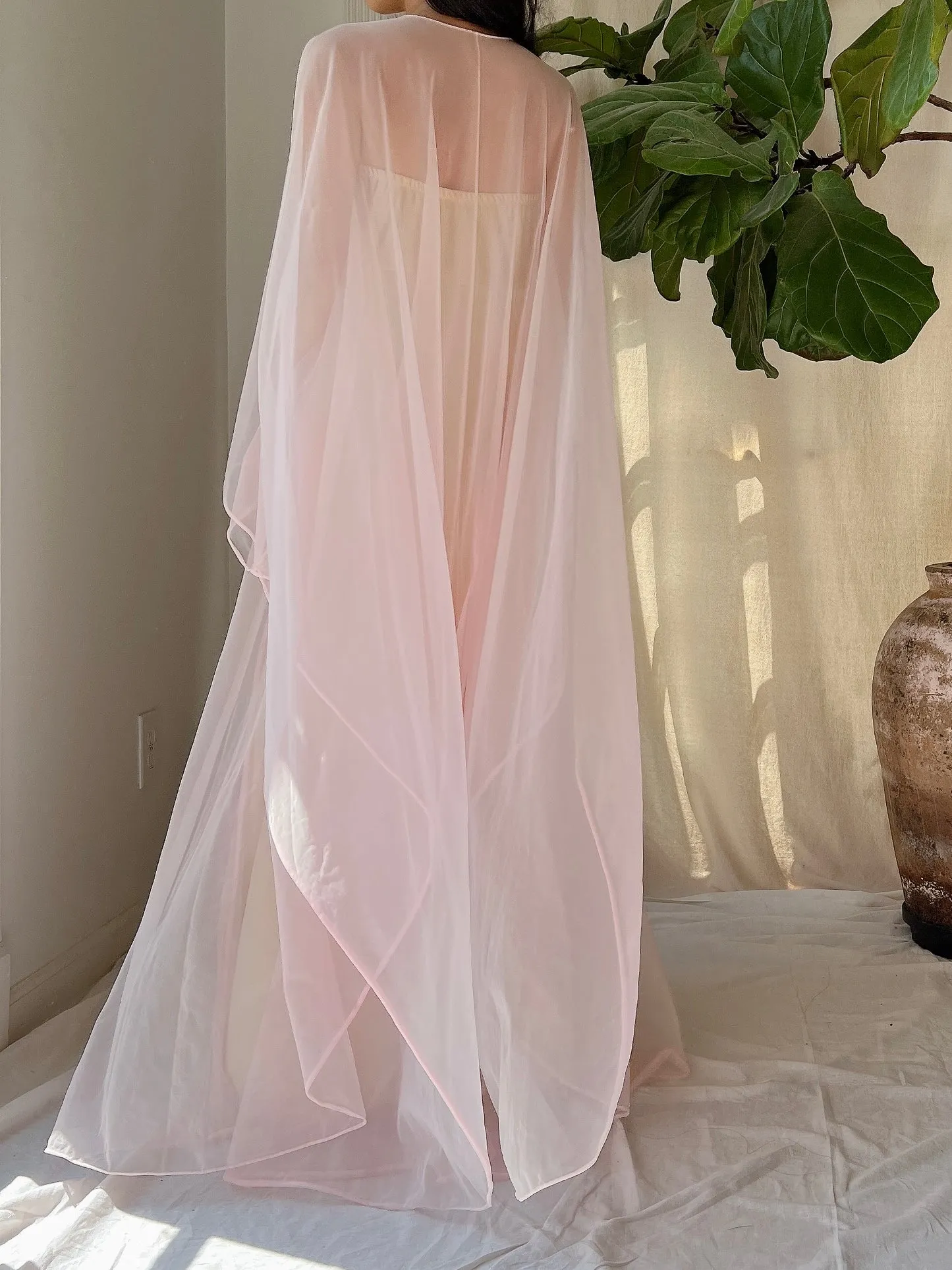 Vintage Blush Pink Nylon Kaftan - OSFA