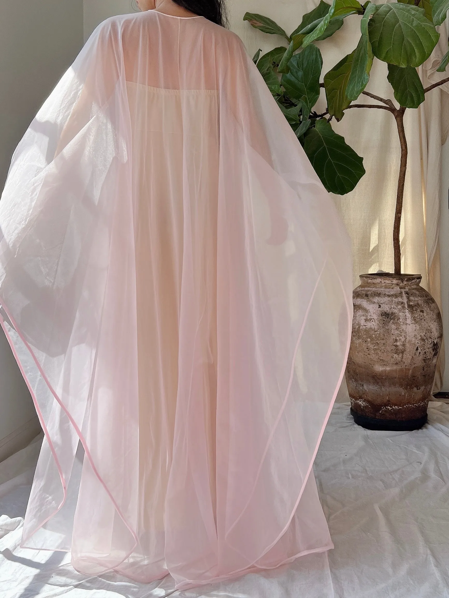 Vintage Blush Pink Nylon Kaftan - OSFA