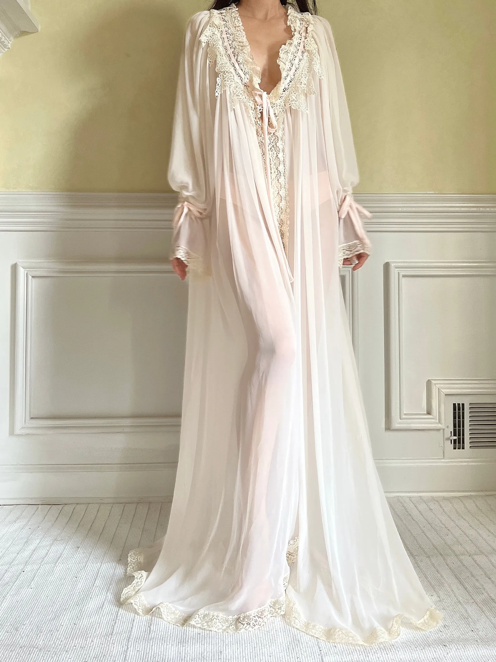 Vintage Chiffon Poet Sleeve Dressing Gown - OSFM