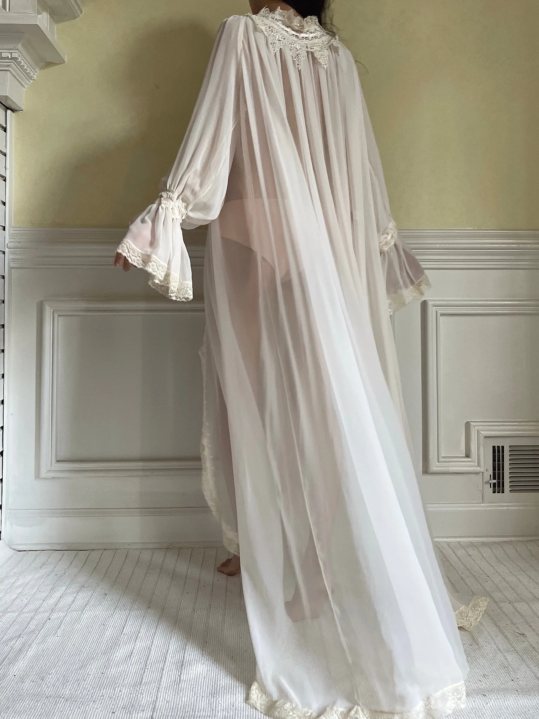 Vintage Chiffon Poet Sleeve Dressing Gown - OSFM